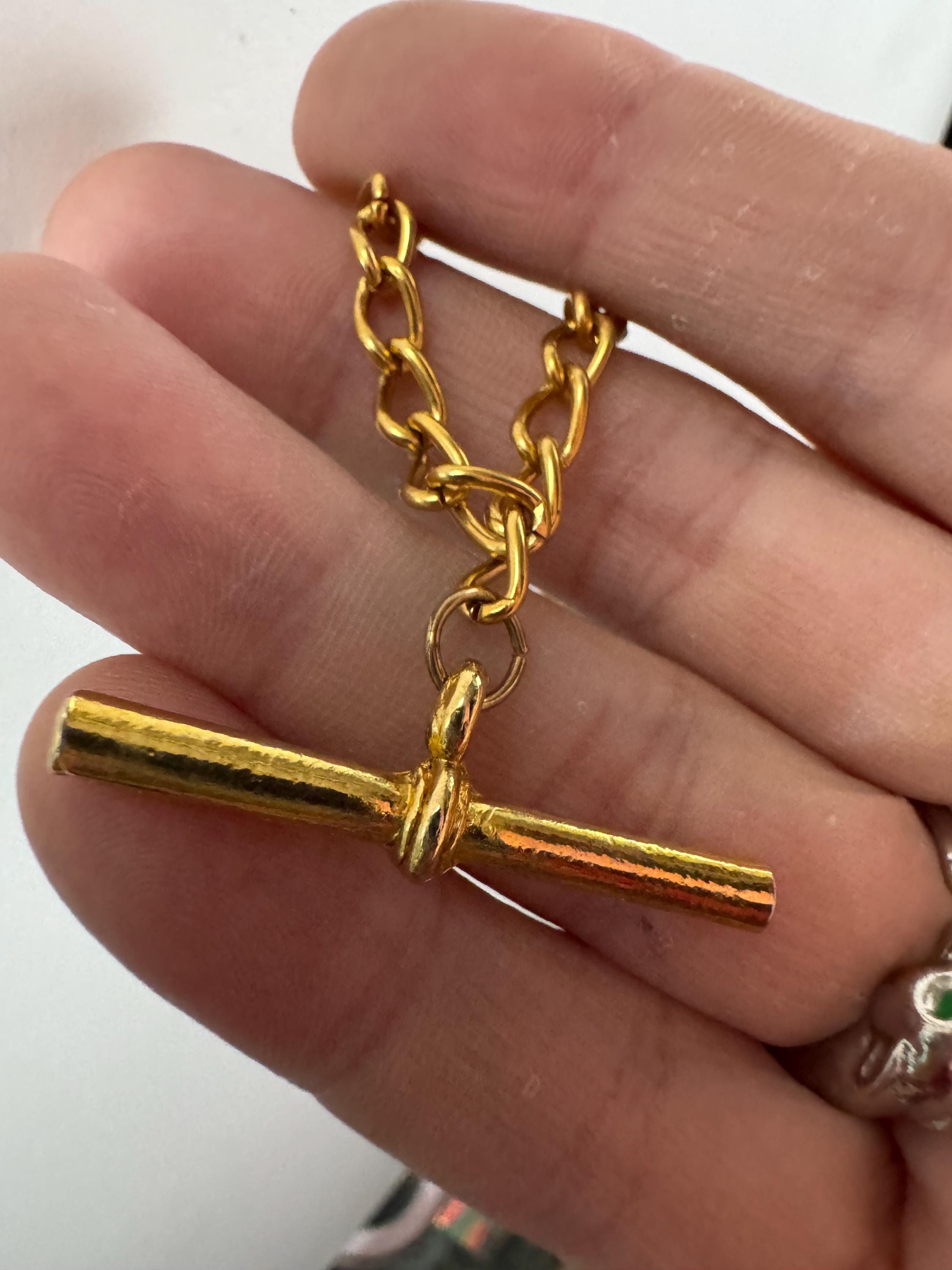 retro Victorian style gold curb chain T Bar watch chain necklace