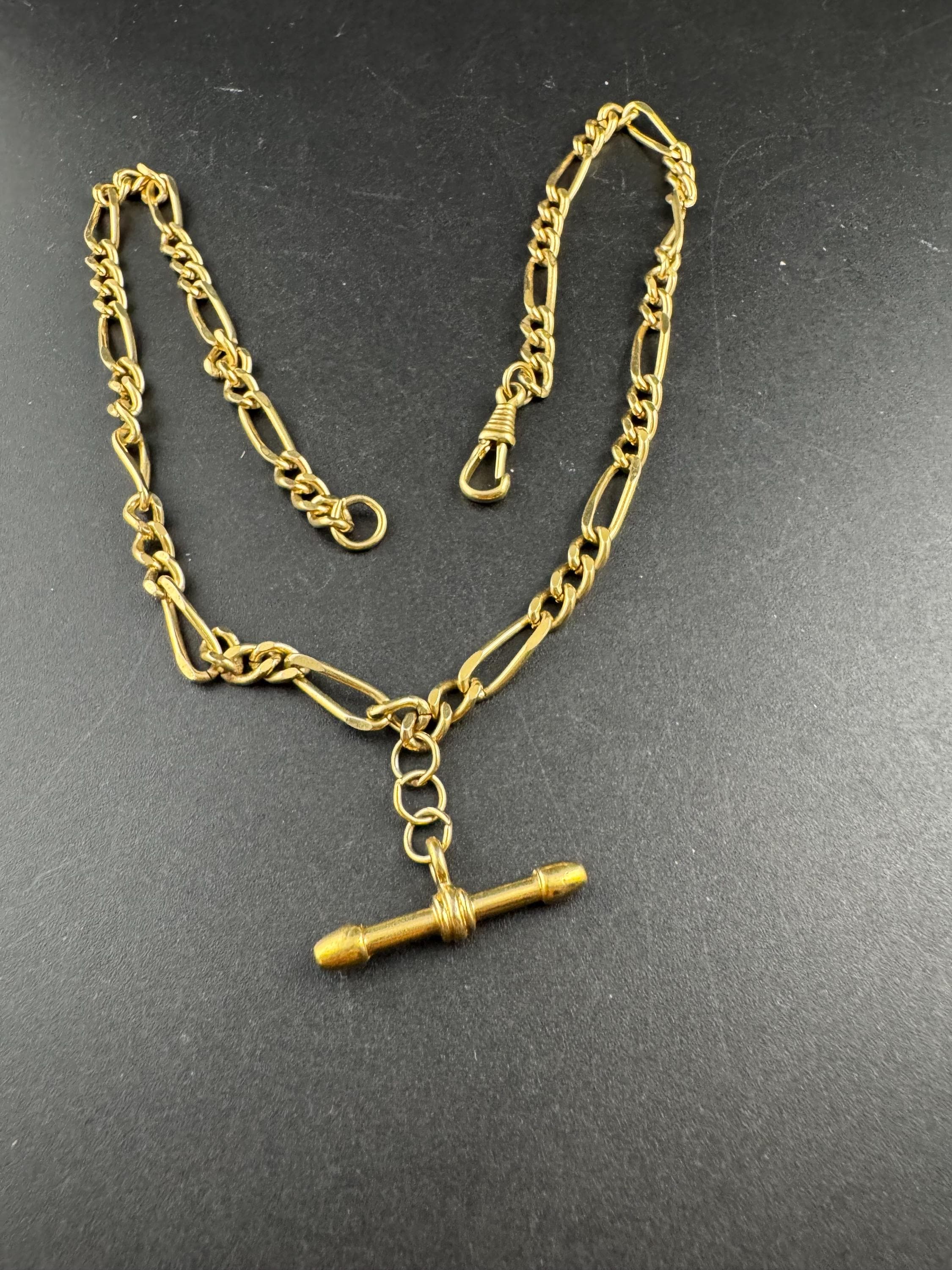 retro Victorian style gold Figaro chain T Bar watch guard chain necklace