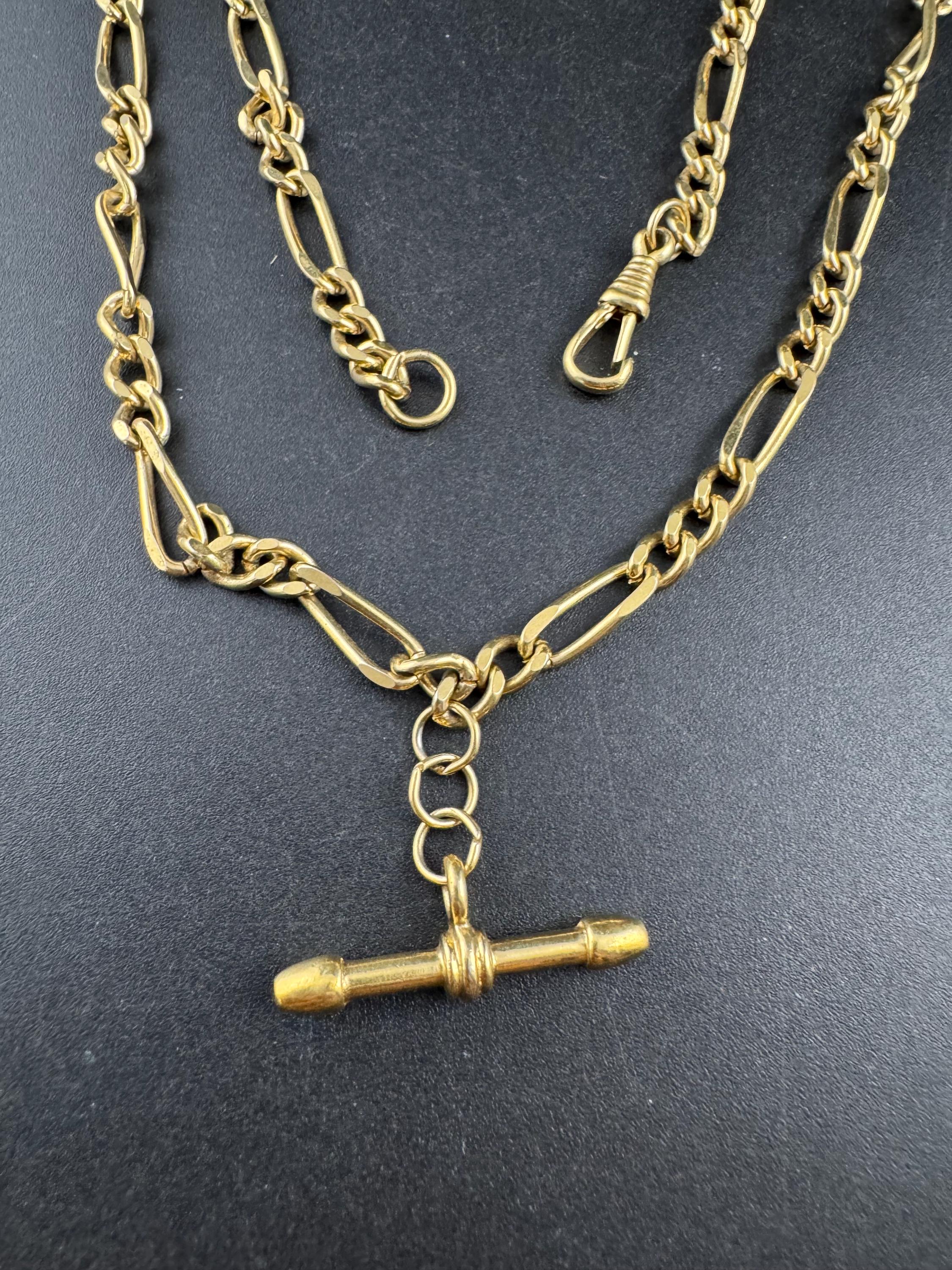 retro Victorian style gold Figaro chain T Bar watch guard chain necklace