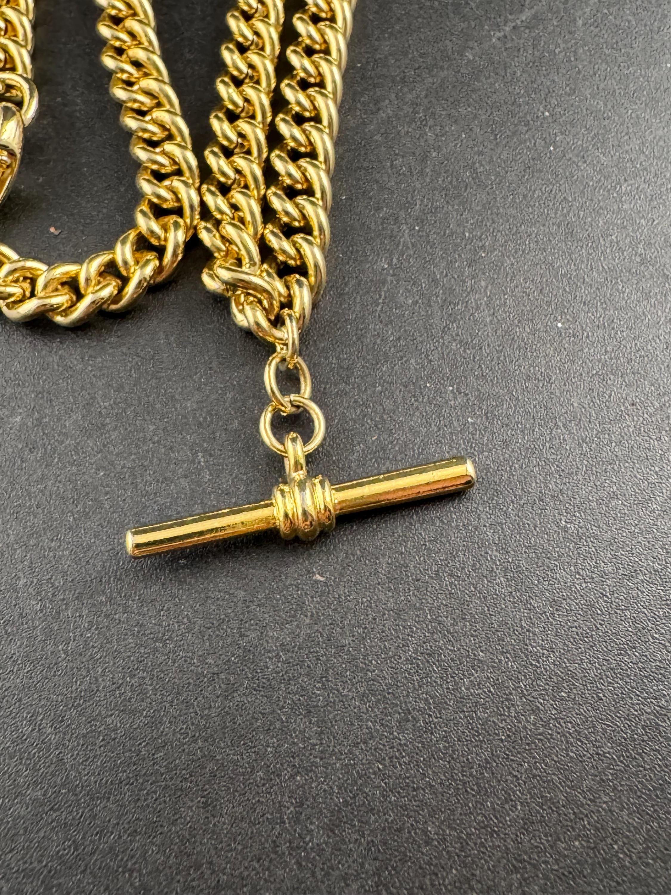 retro chunky Victorian style gold curb chain T Bar watch chain necklace