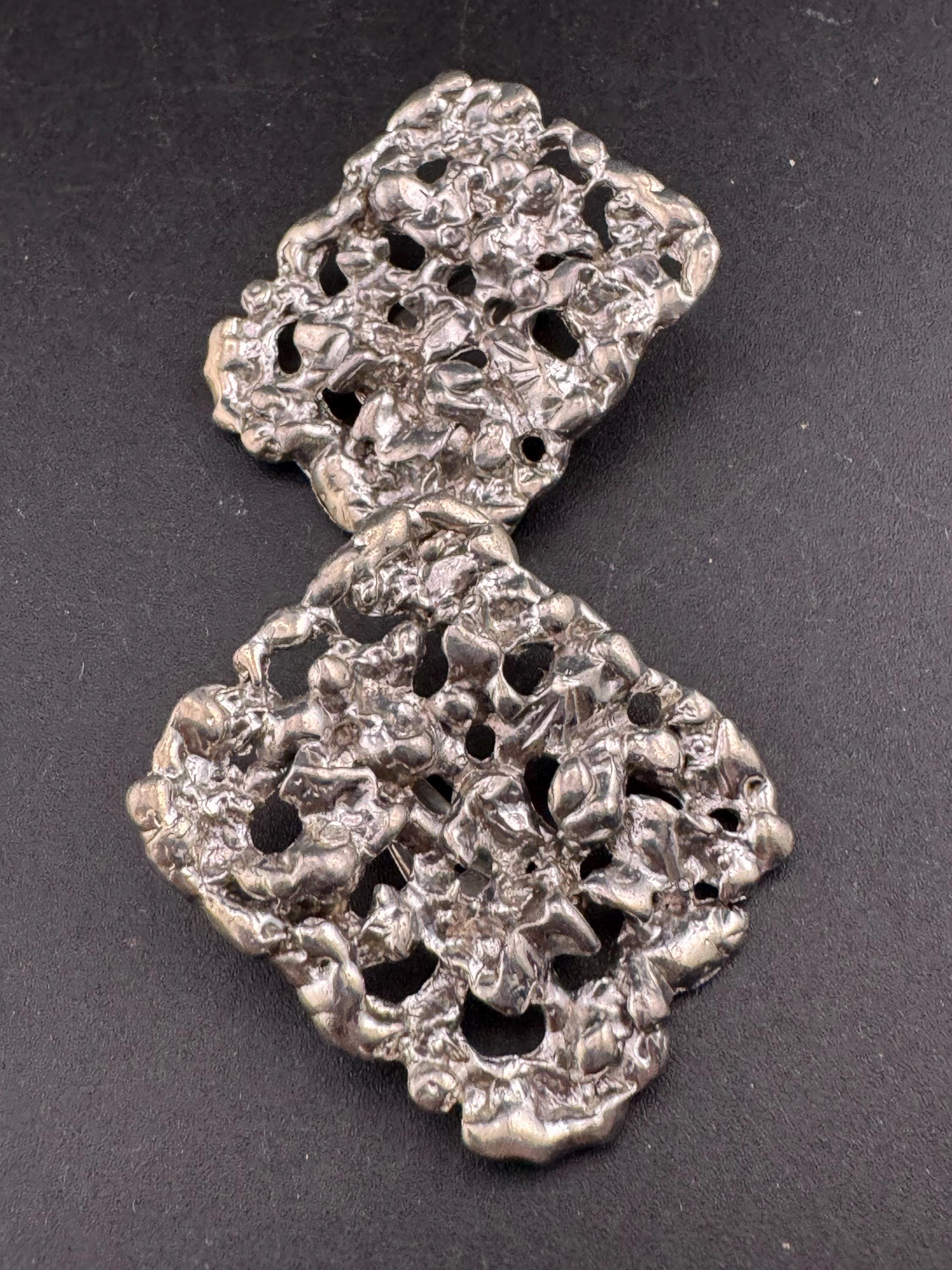 1970s brutalist big silver tone metal clip on stud earrings