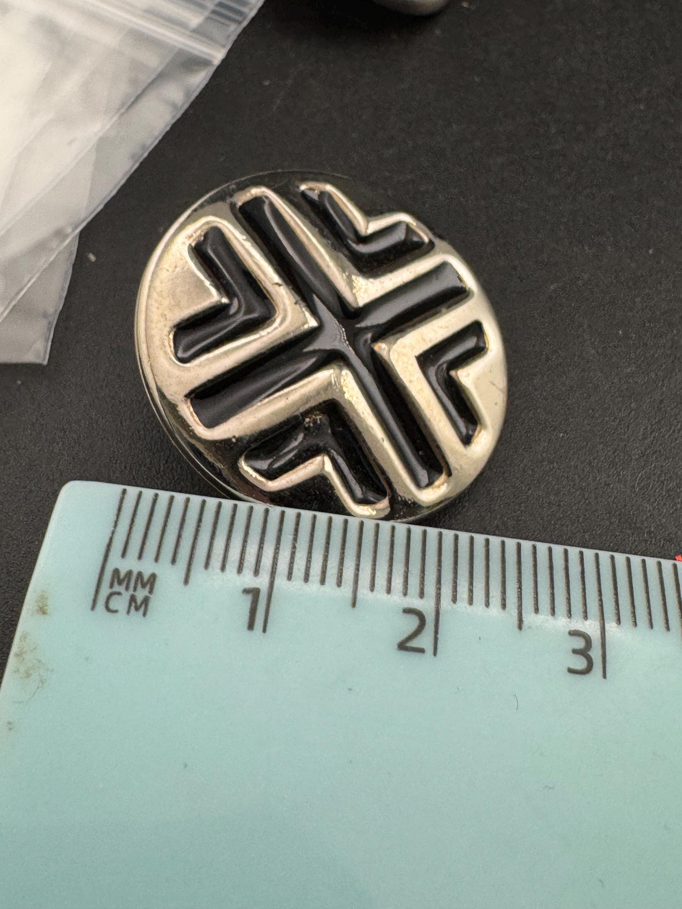 Vintage silver and black enamel round button clip on earrings 2.5cm