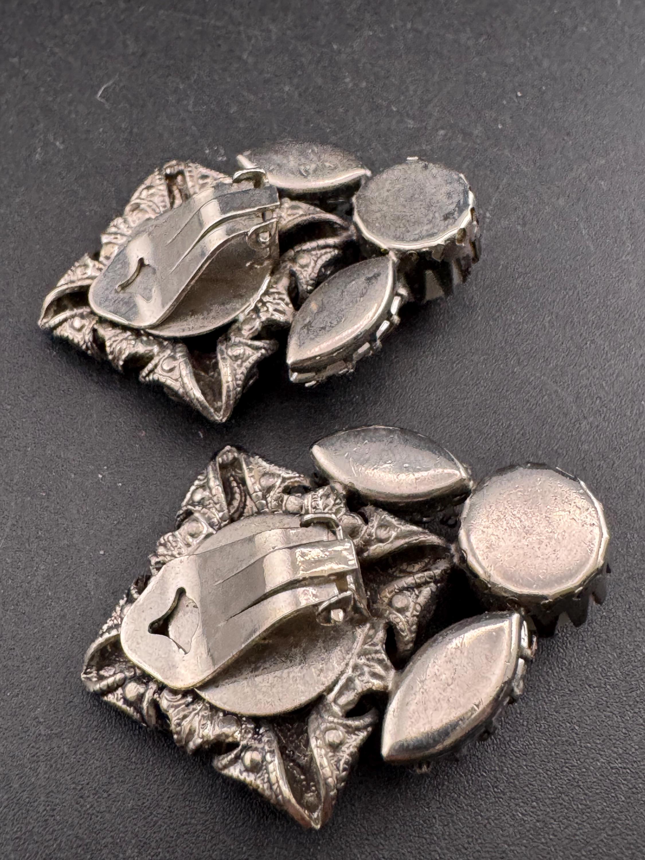 Oversized Faux Pearl and rhinestone filigree metal Clip On Earrings