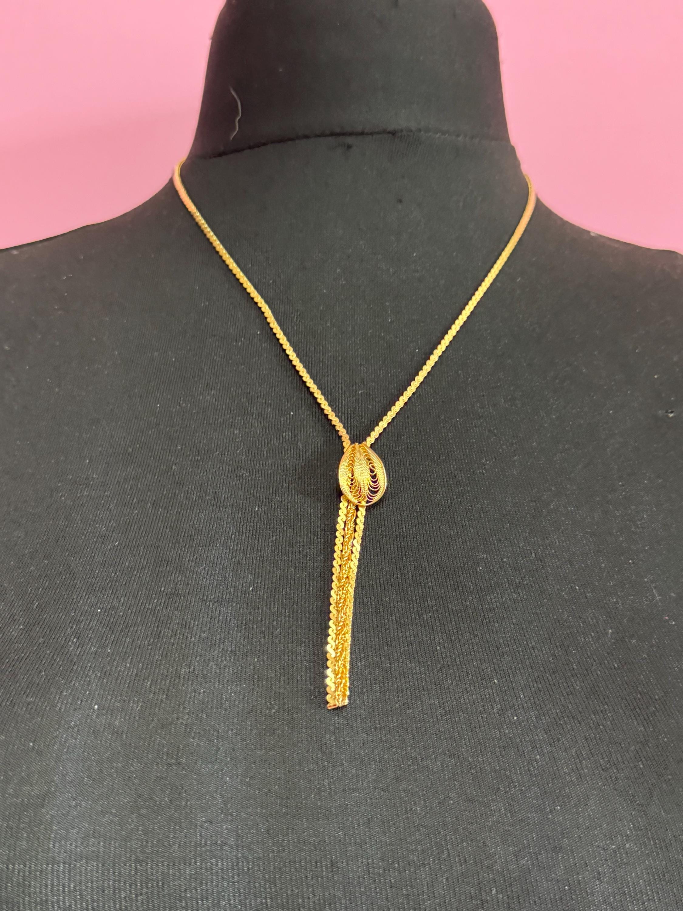 long gold tone serpentine mesh tassel pendant necklace 8cm drop