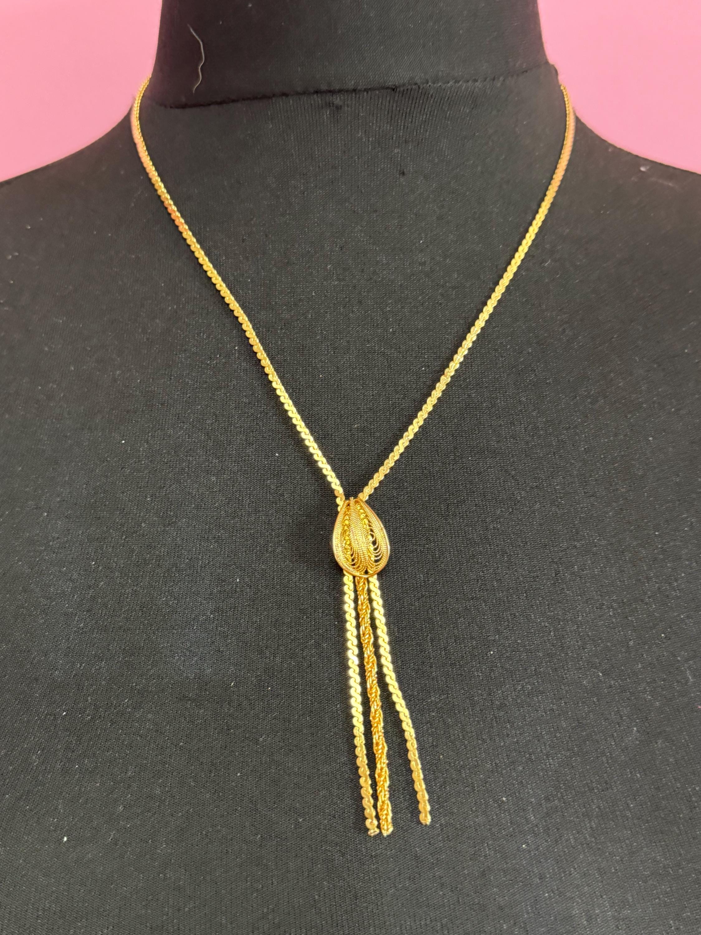 long gold tone serpentine mesh tassel pendant necklace 8cm drop