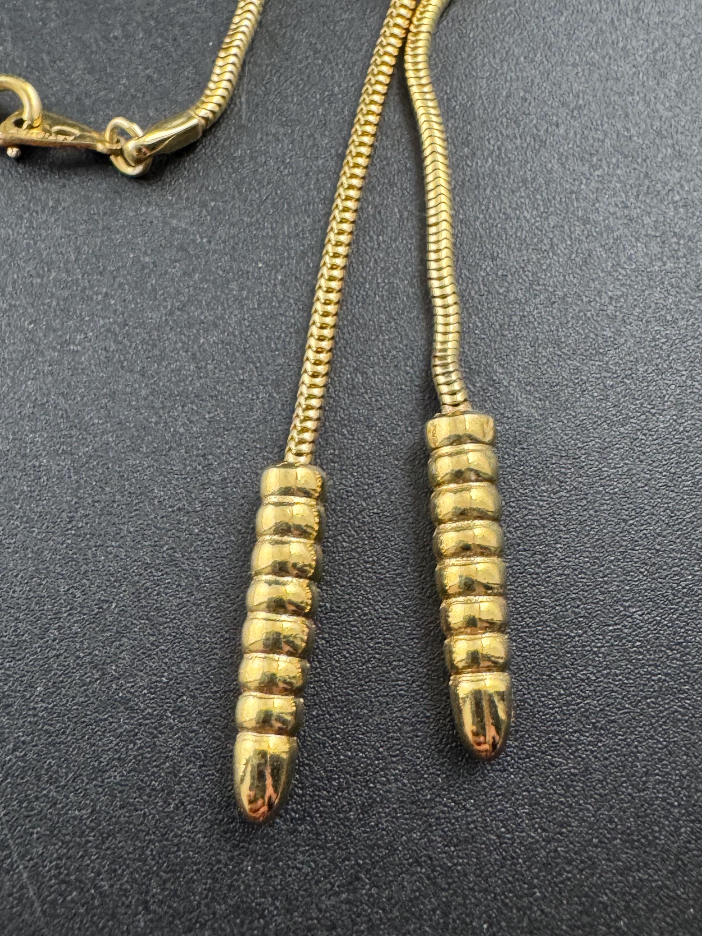 Vintage gold snake chain lariat drop necklace, signed artistry