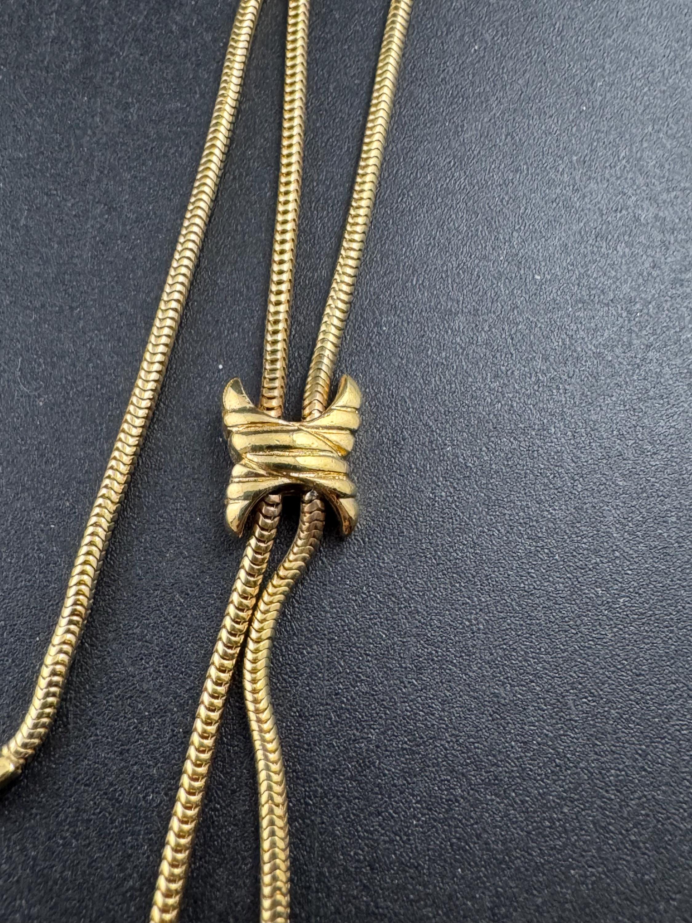 Vintage gold snake chain lariat drop necklace, signed artistry