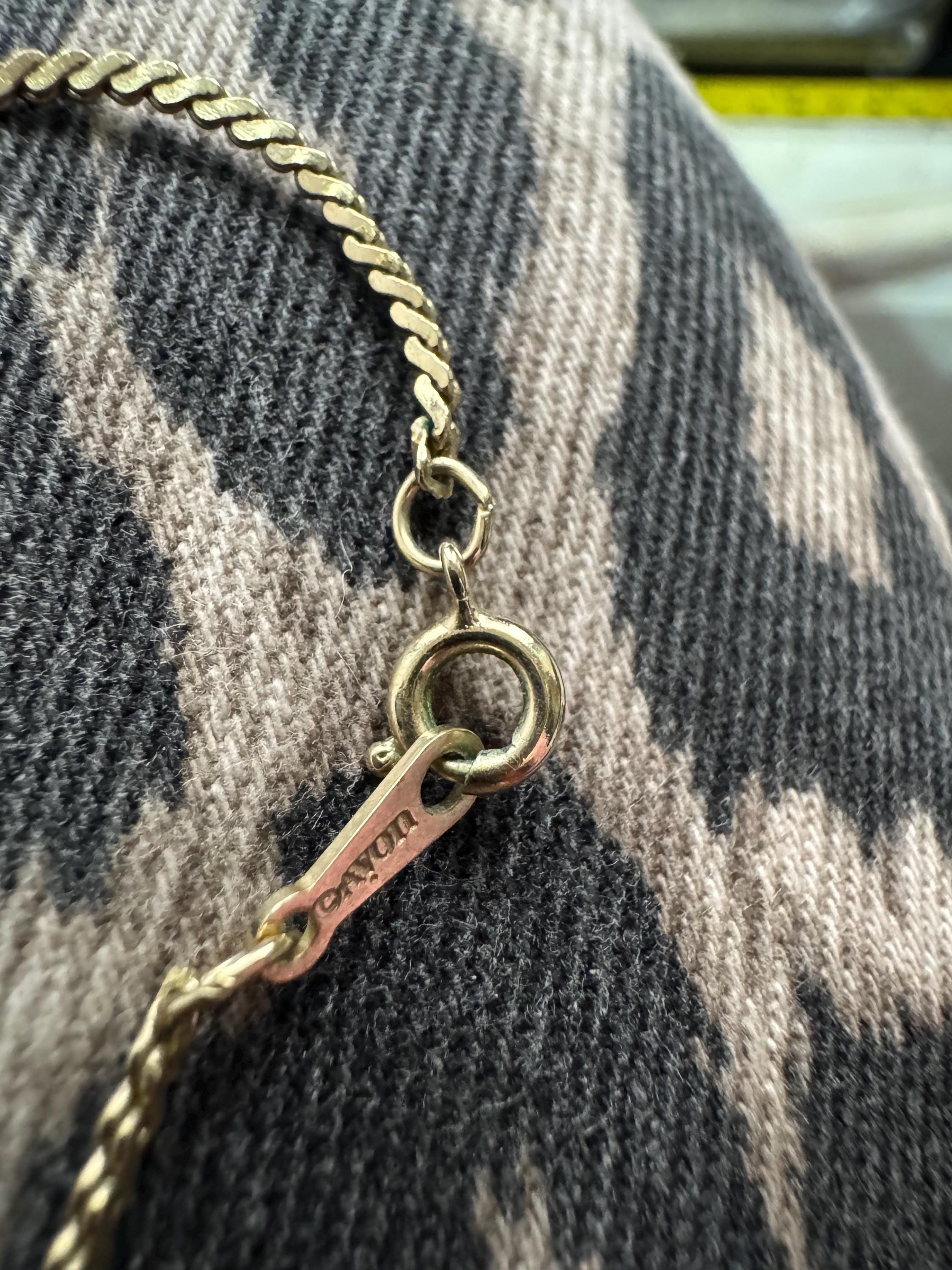 Signed Avon dainty 80s gold flat link chain with coral peach cabochons, plated necklace