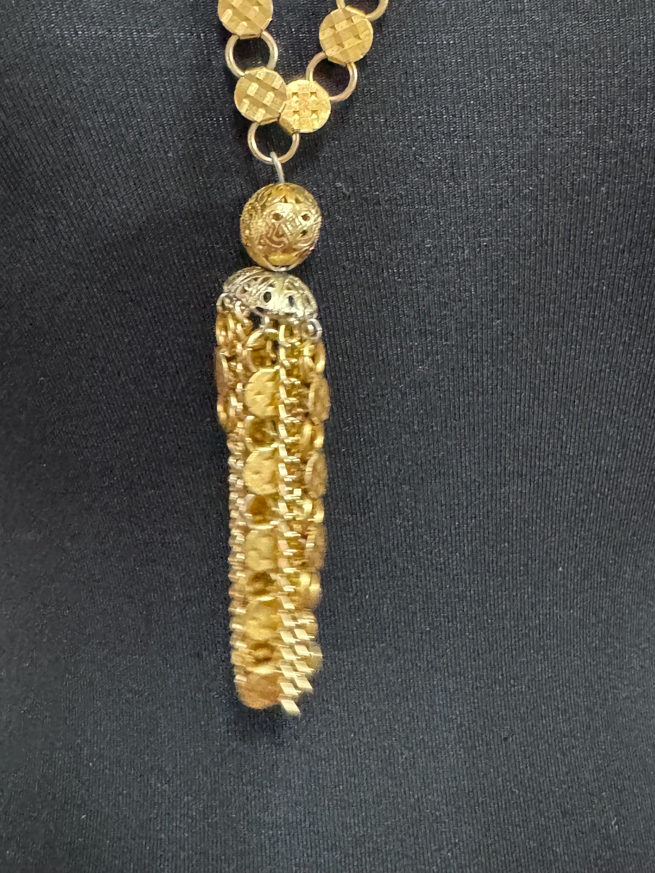 Vintage 1960s gold tone mesh chain tassel necklace