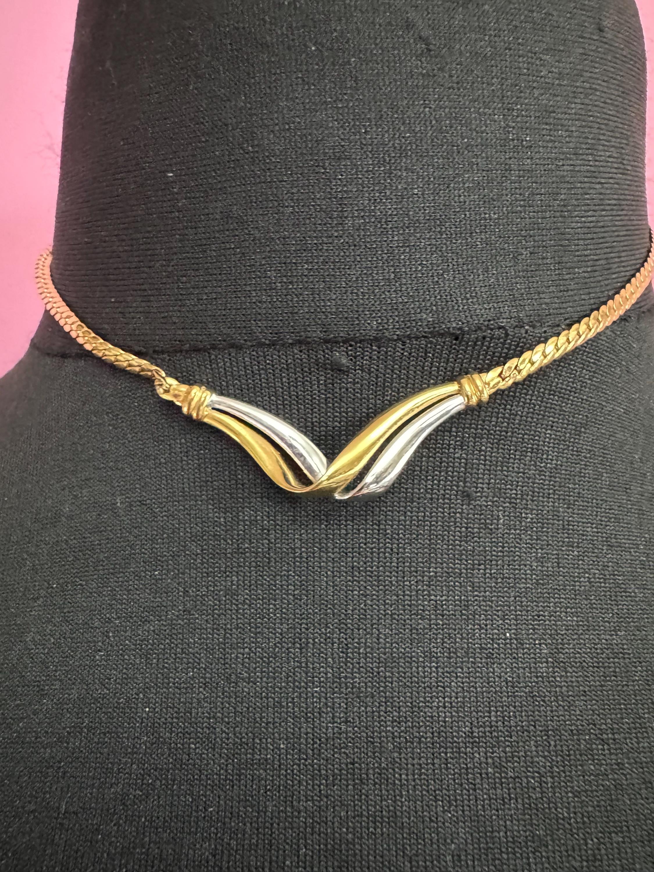 Dainty gold silver tone flat link chain necklace 40cm