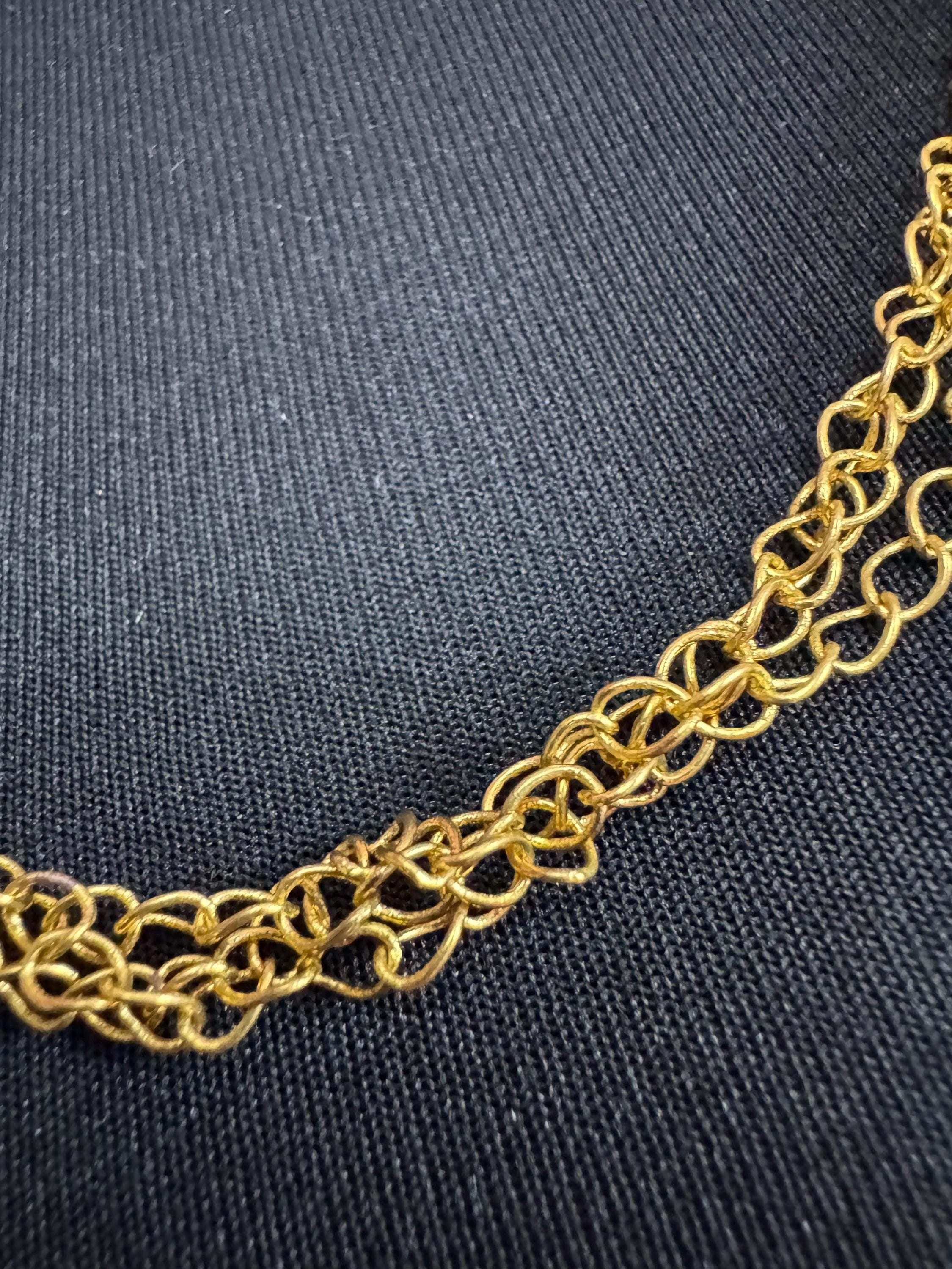 Vintage pink gemstone beaded gold chain necklace 71cm, weighty piece