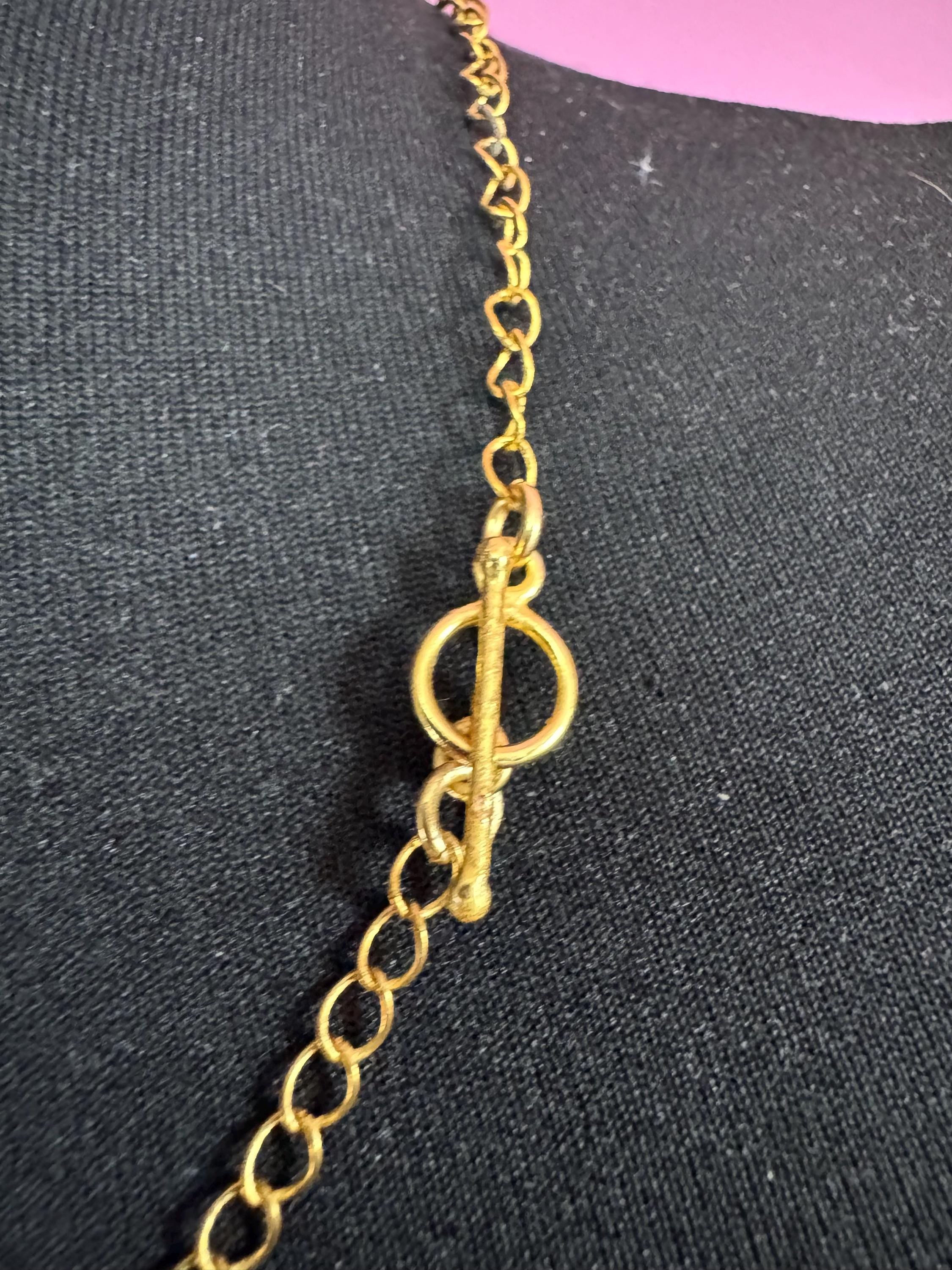 Vintage pink gemstone beaded gold chain necklace 71cm, weighty piece