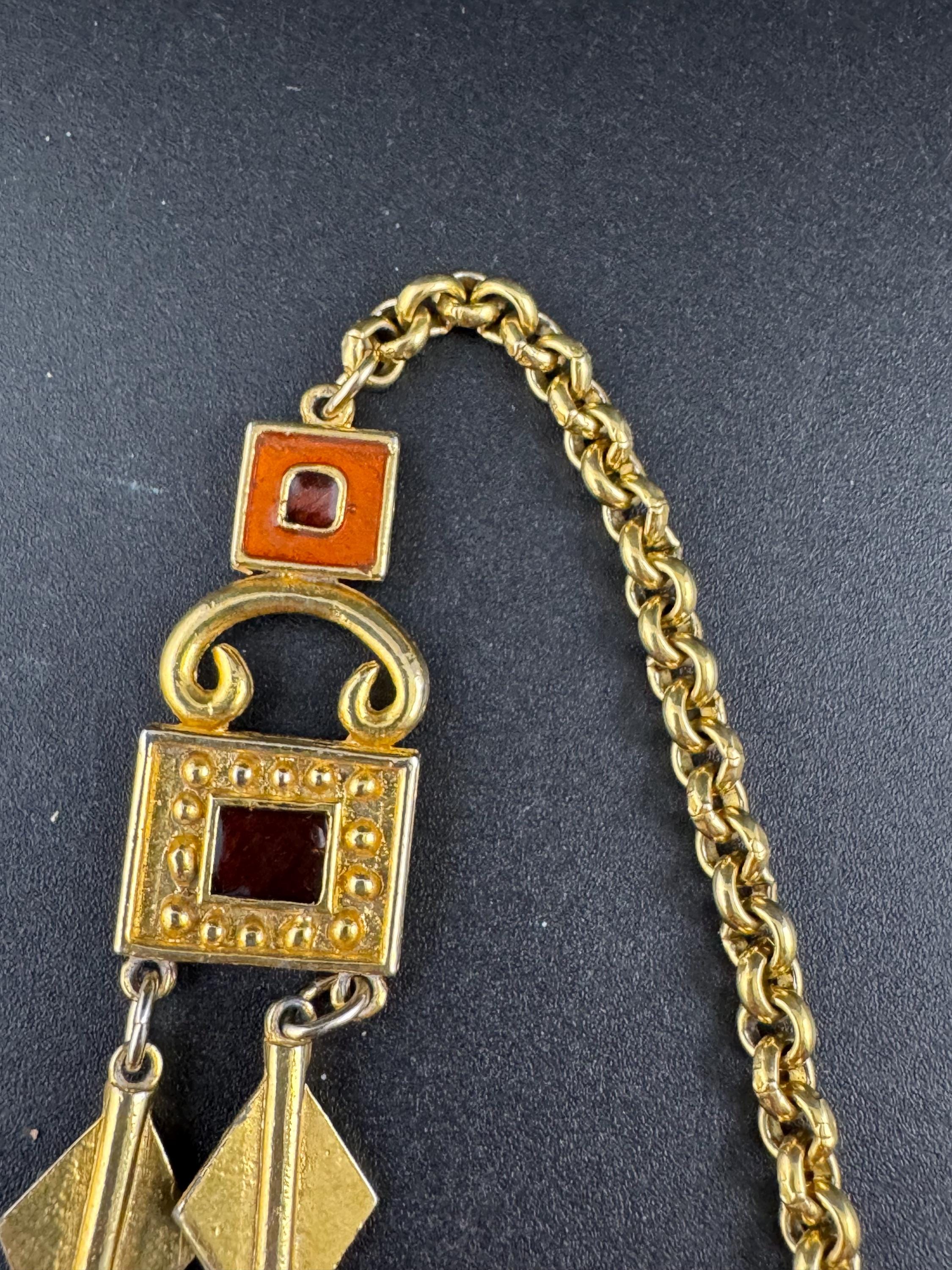 Vintage 1970s enanel gold waterfall chain necklace multi strand 62cm with wear