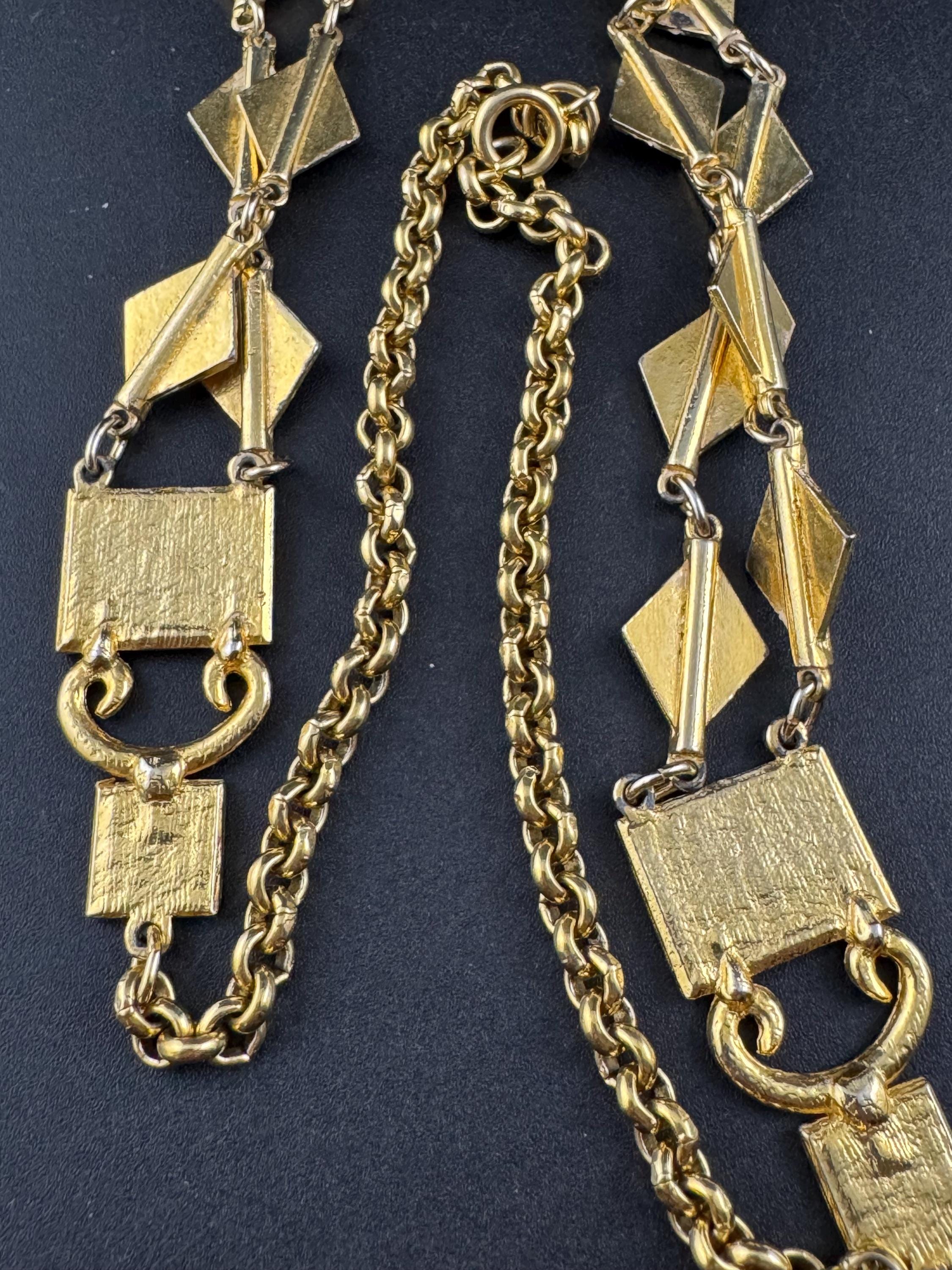 Vintage 1970s enanel gold waterfall chain necklace multi strand 62cm with wear