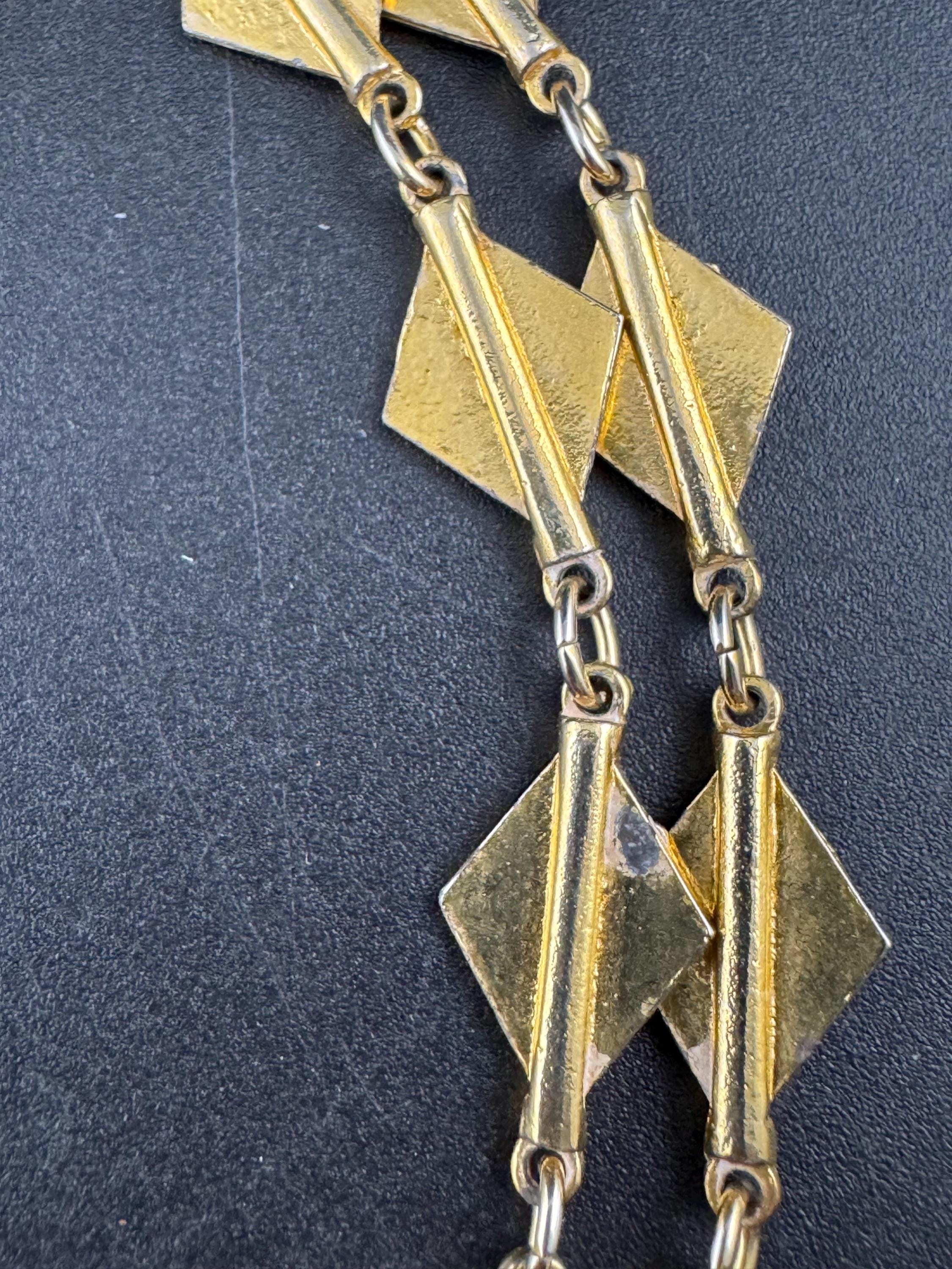 Vintage 1970s enanel gold waterfall chain necklace multi strand 62cm with wear