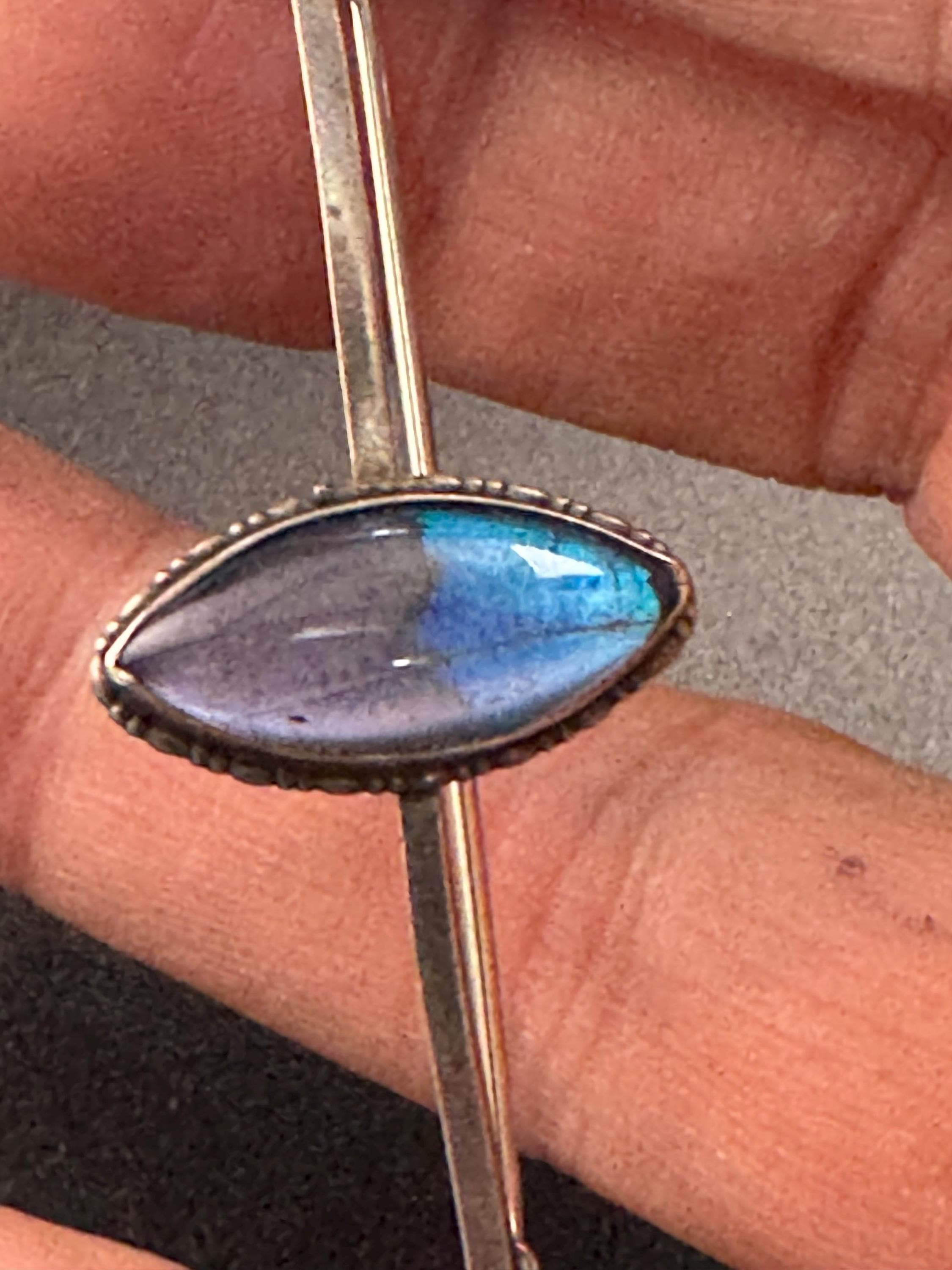 sterling 925 silver natural morpho butterfly wing bar brooch , art deco period