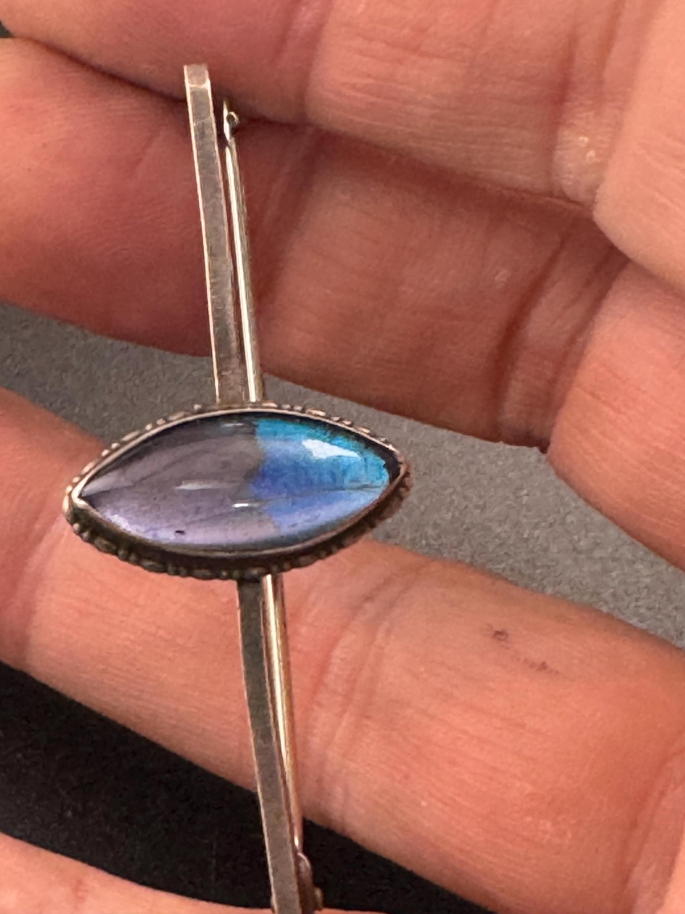 sterling 925 silver natural morpho butterfly wing bar brooch , art deco period