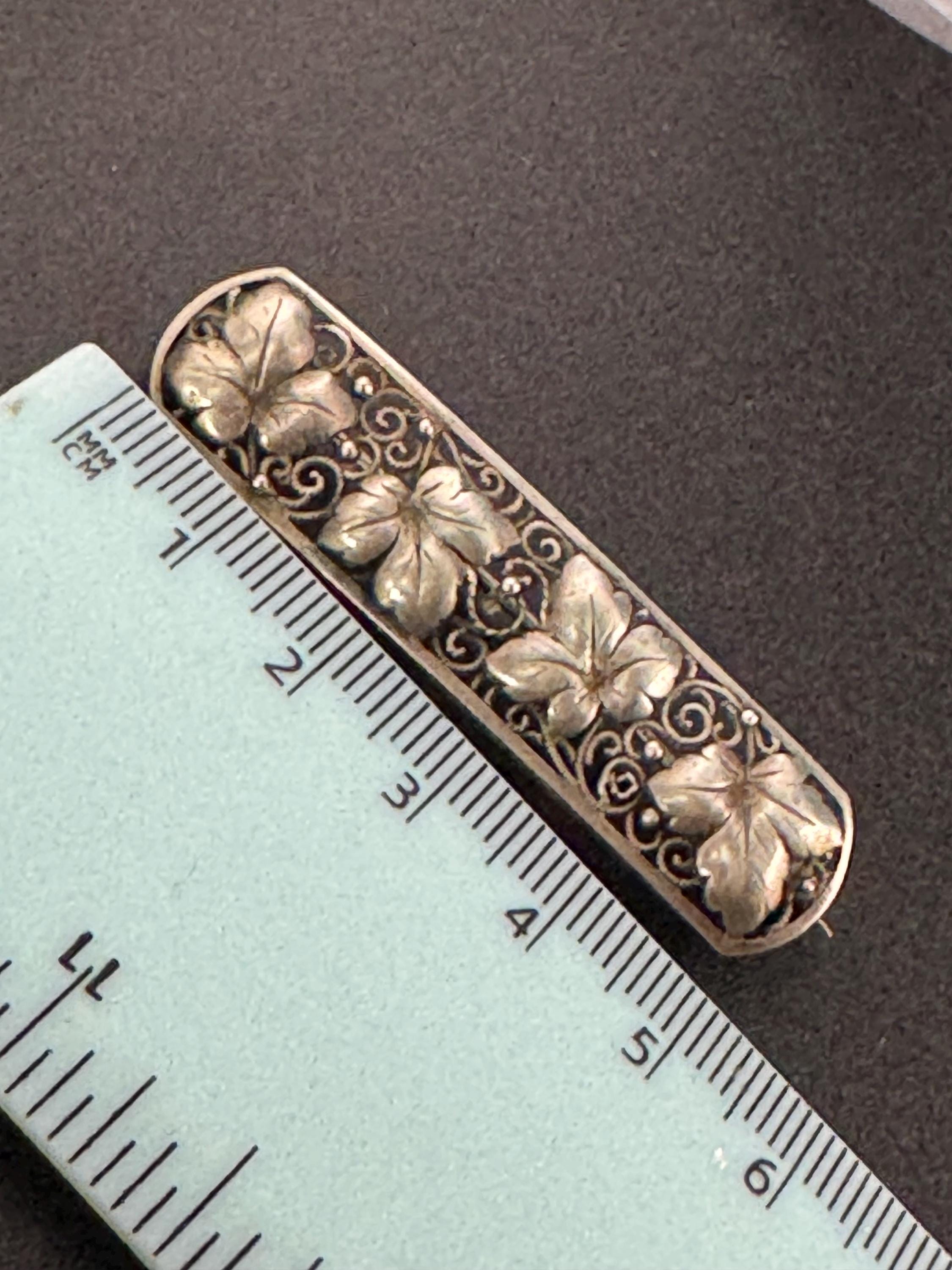 Antique 835 grade continental silver art nouveau leaf bar brooch, 1900s