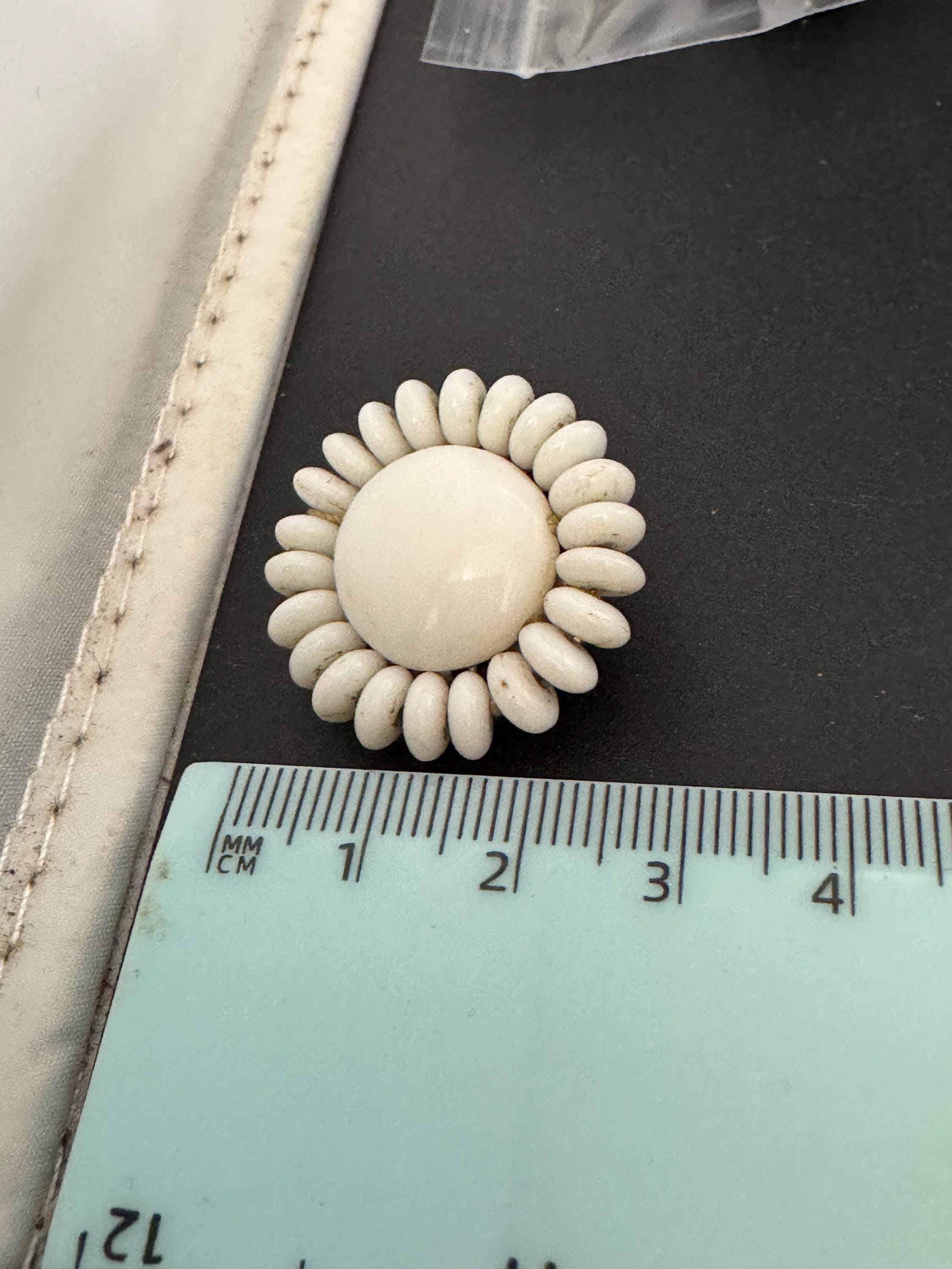 Vintage white milk glass floral beaded Cluster Clip On Earrings 1940s 1950s