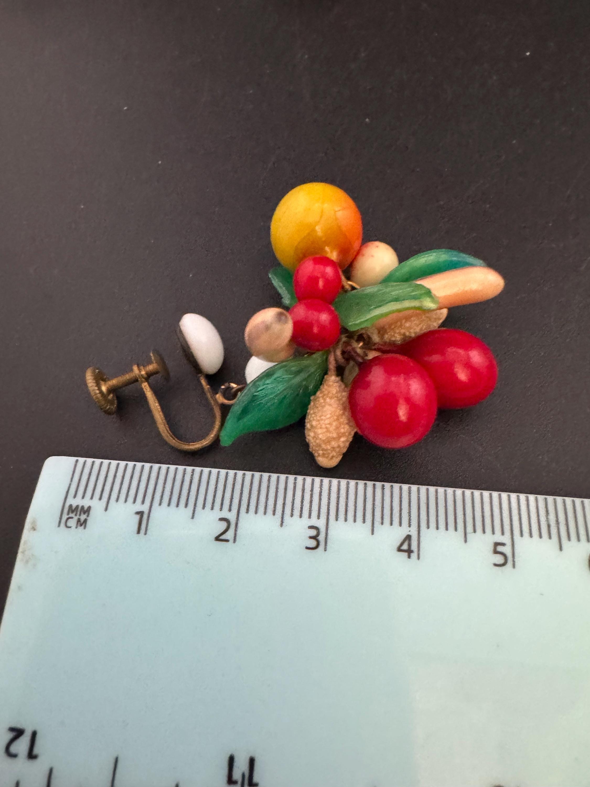 vintage fruit dangly cluster clip on earrings 1930s Art Deco