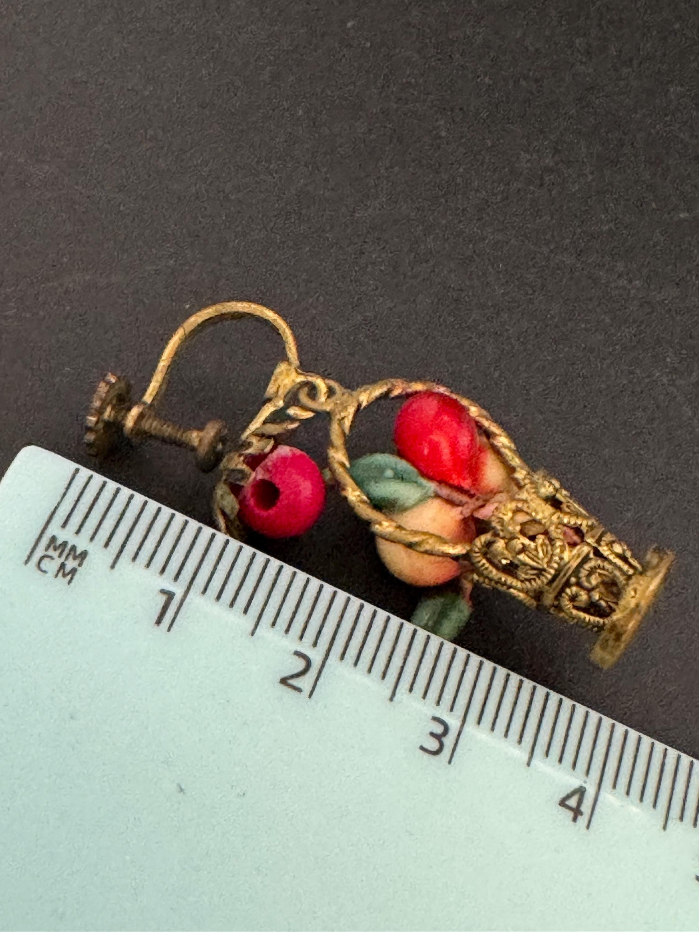 vintage brass FRUIT Basket clip on drop earrings 1930s Art Deco