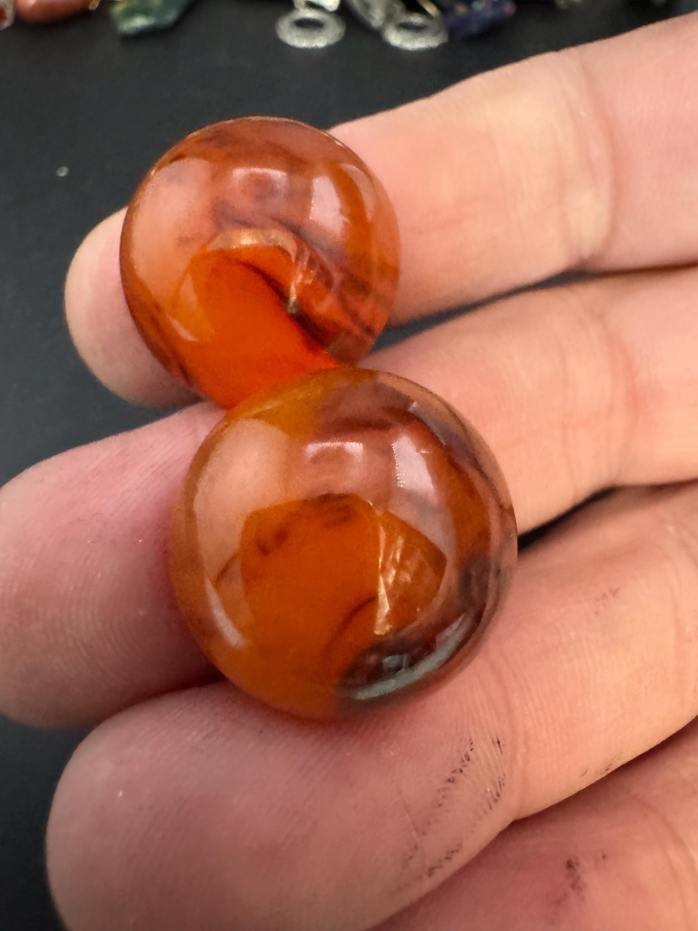 Vintage Early Plastic Domed Brown Faux Tortoiseshell Button clip on Earrings