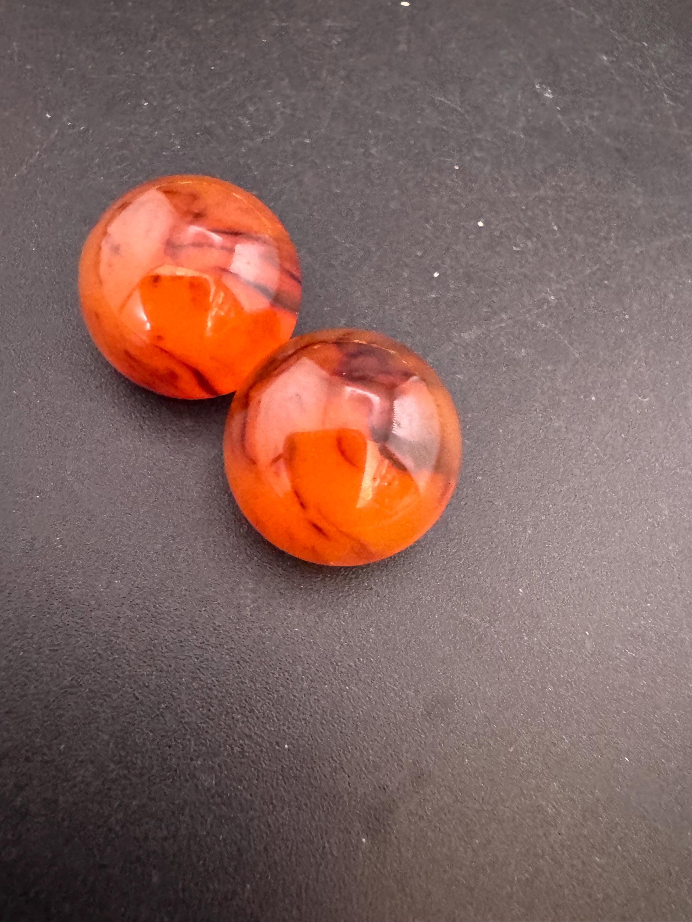 Vintage Early Plastic Domed Brown Faux Tortoiseshell Button clip on Earrings