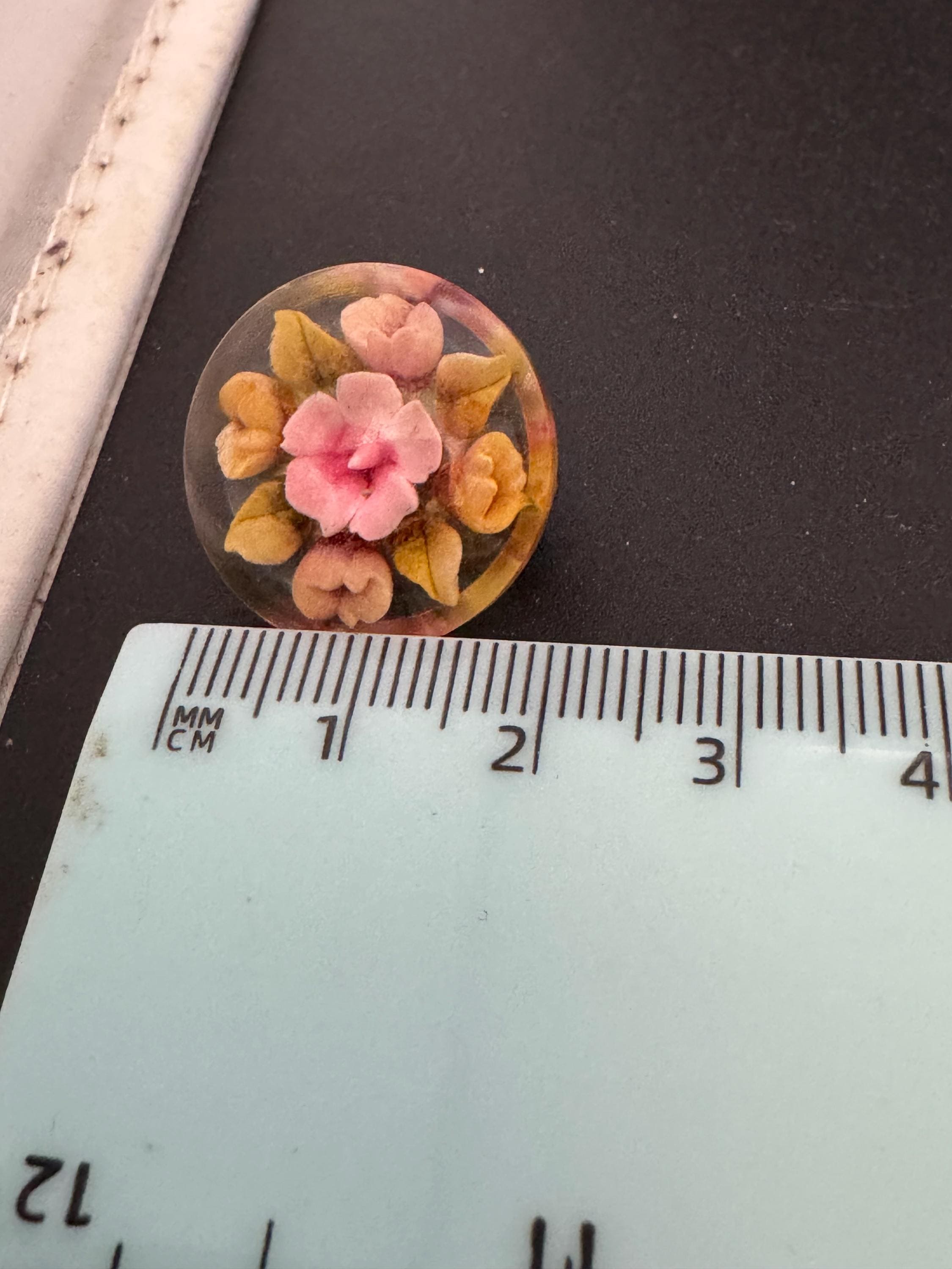 Vintage Perspex clear lucite pink Clip On Earrings early plastic Rose floral