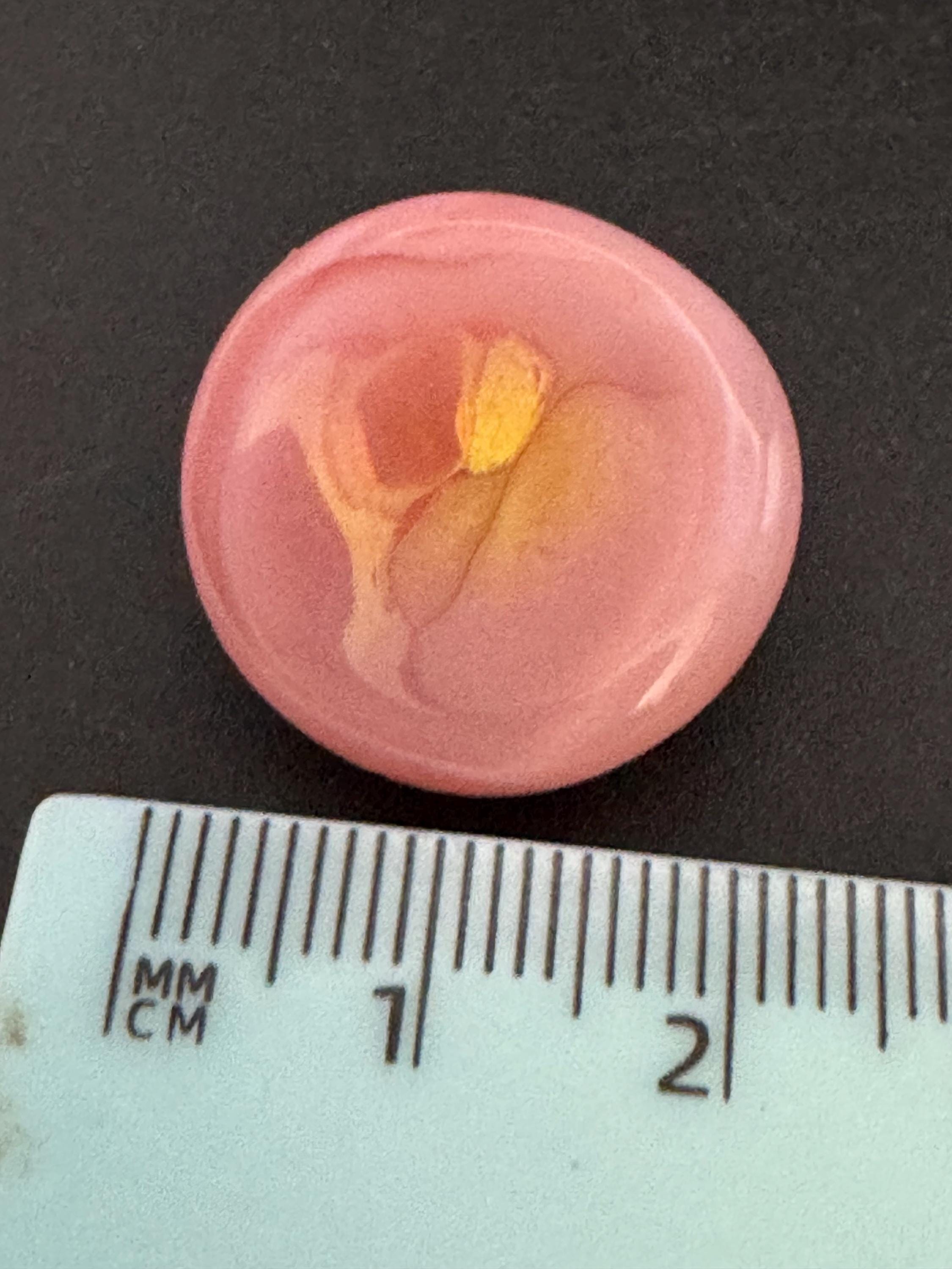 Vintage 2cm pink gold lustre glass button Clip On Earrings