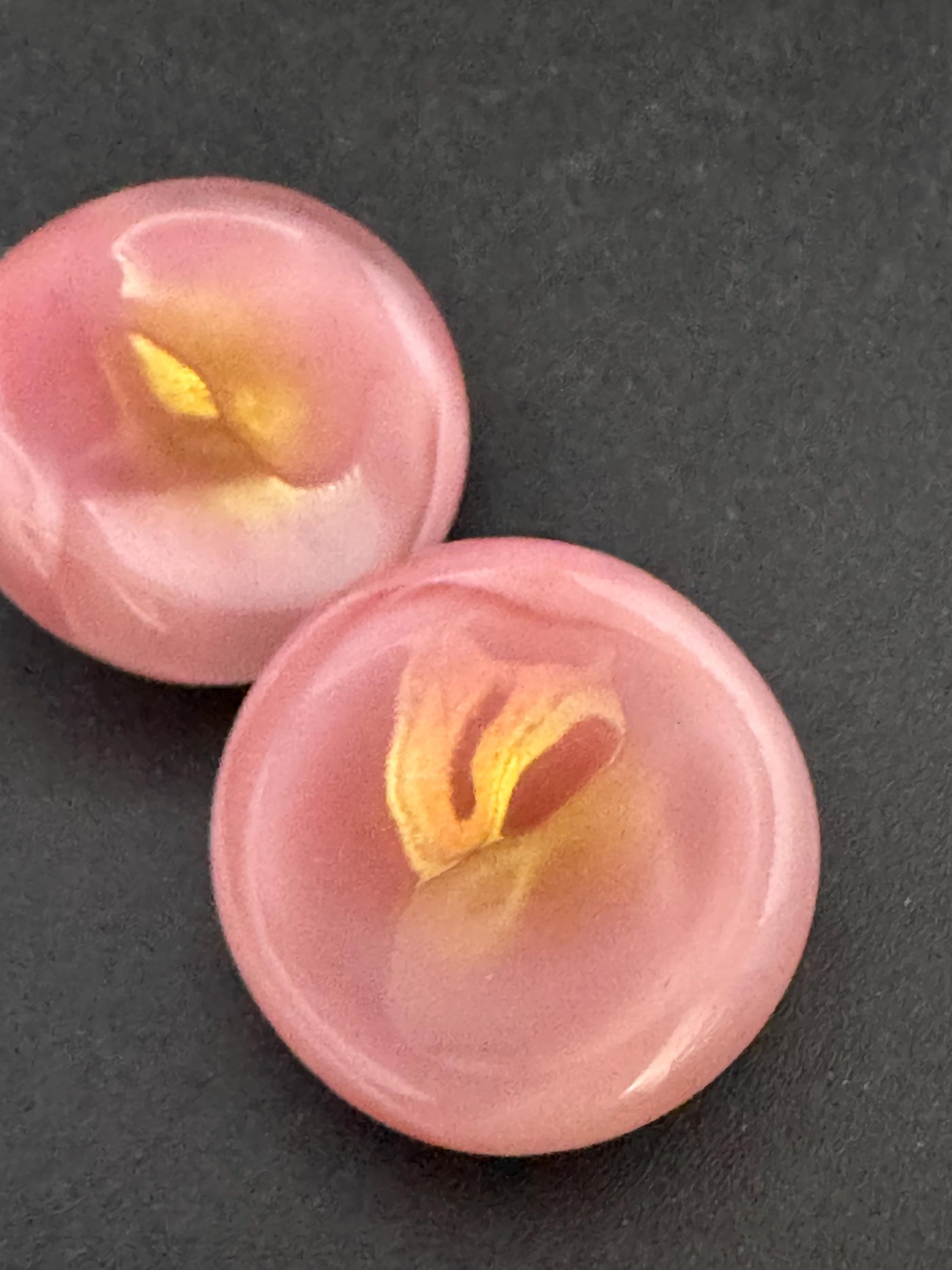 Vintage 2cm pink gold lustre glass button Clip On Earrings