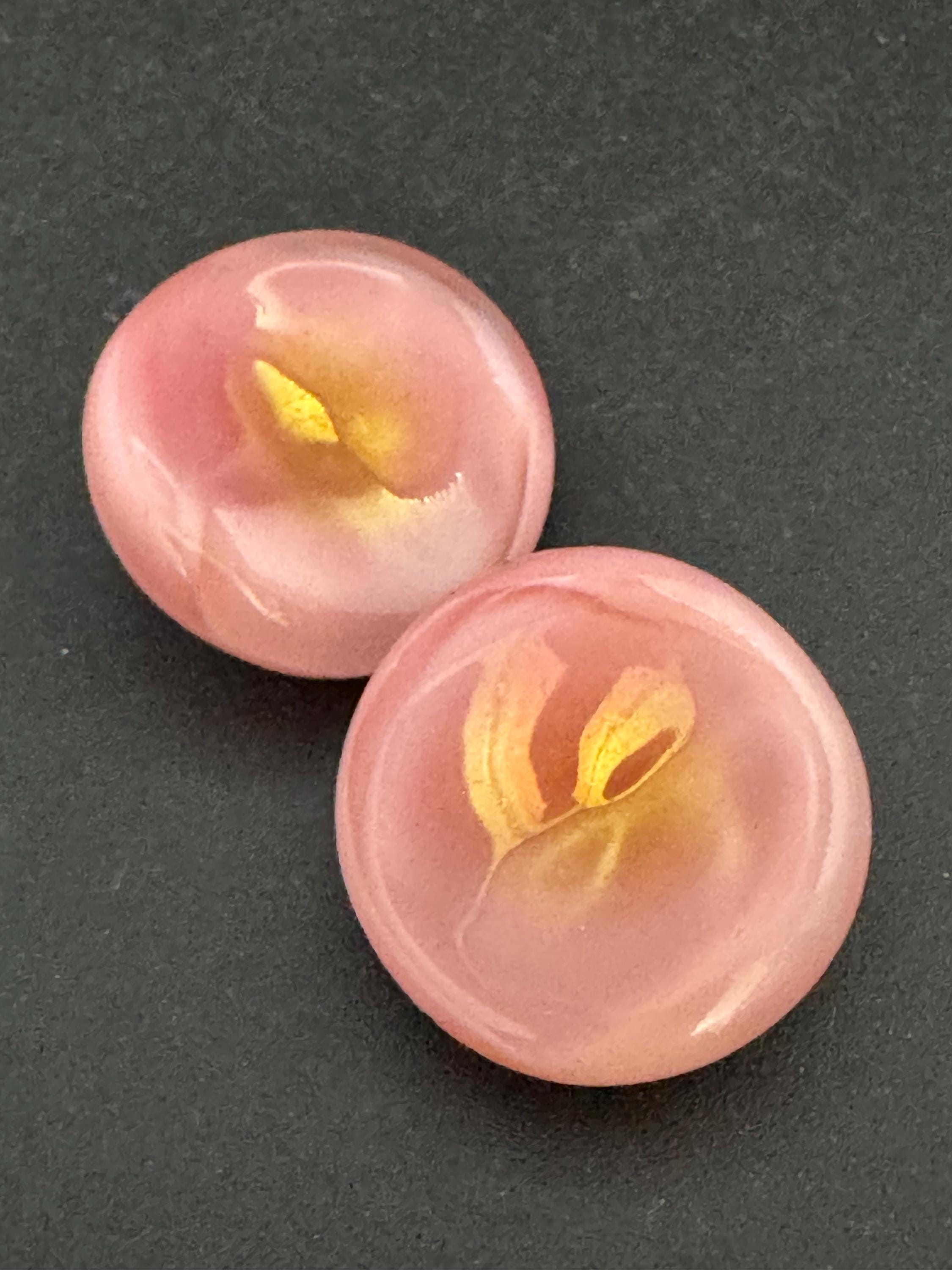 Vintage 2cm pink gold lustre glass button Clip On Earrings