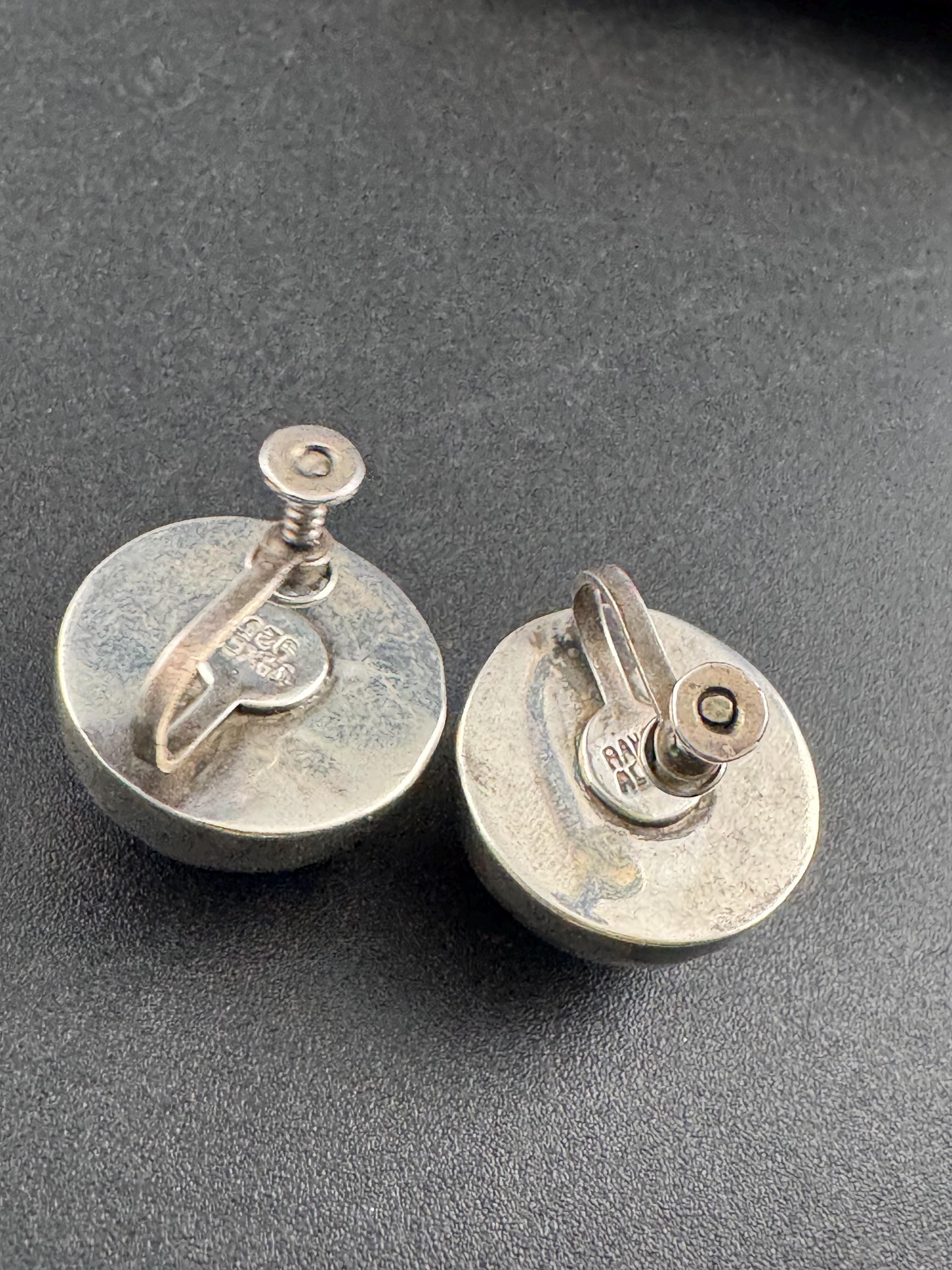 Vintage TAXCO rancho alecre dome earrings, 925 sterling silver clip on screw backs
