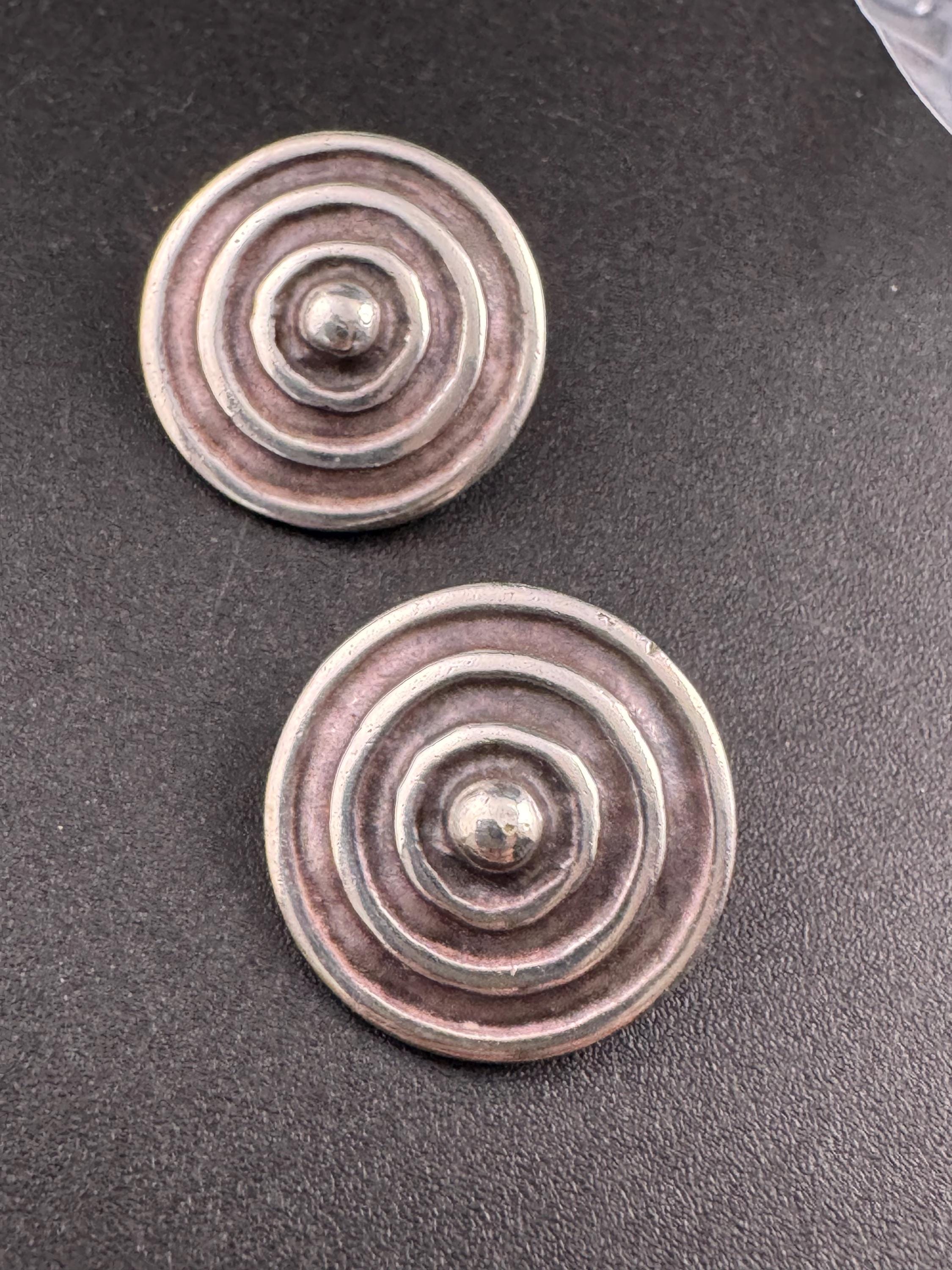 Vintage 925 2cm round disc sterling silver clip on earrings