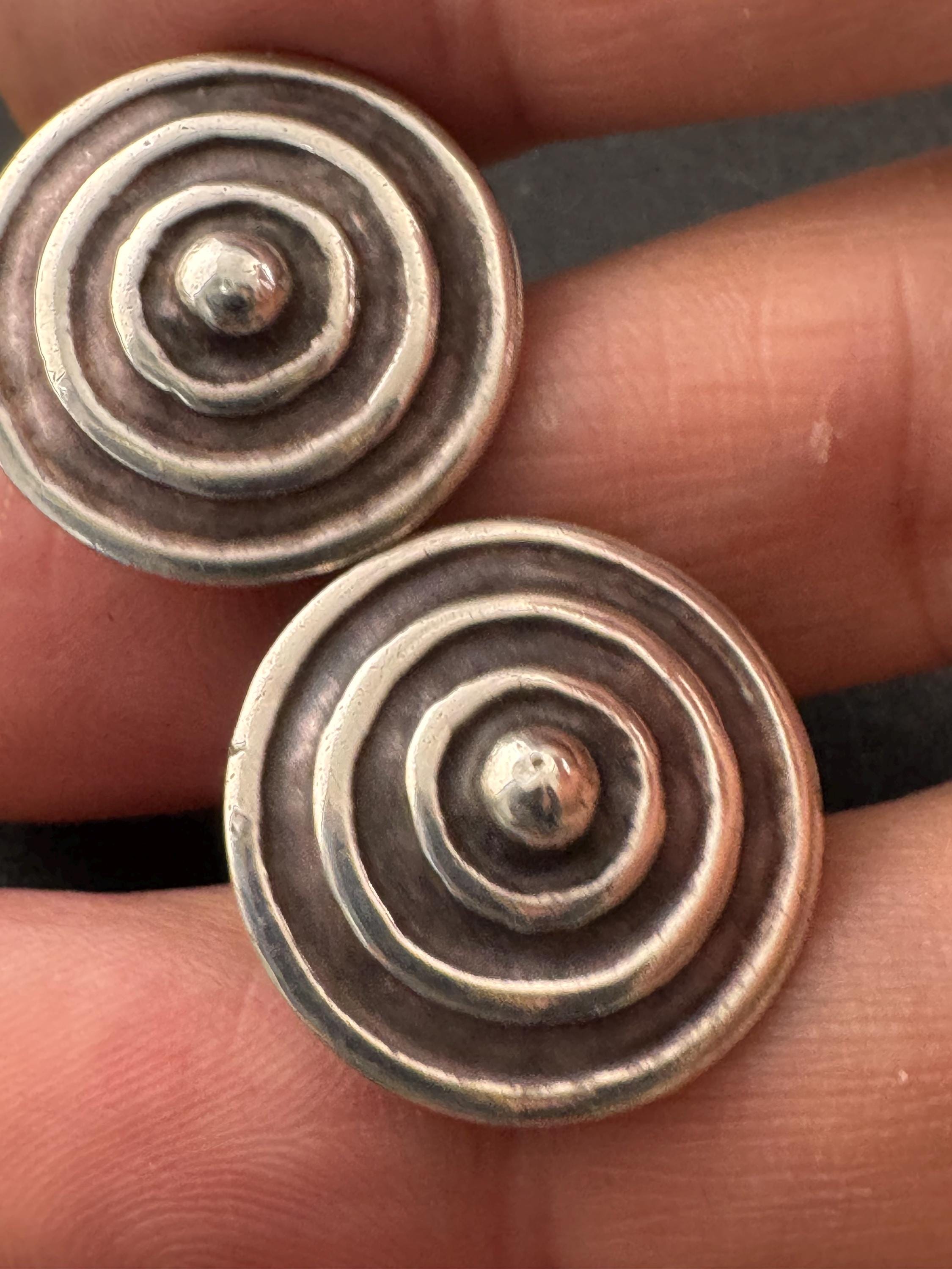 Vintage 925 2cm round disc sterling silver clip on earrings