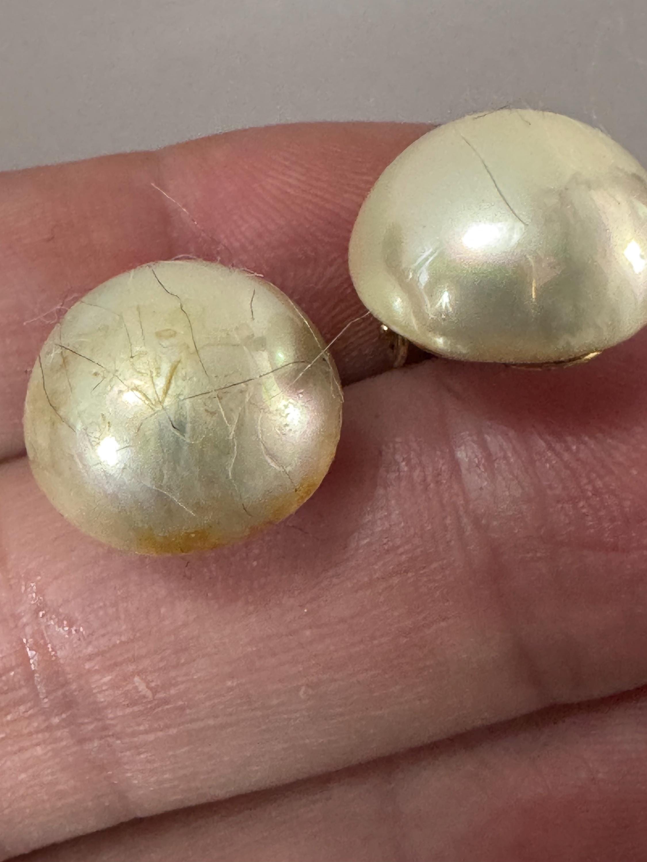 Vintage sterling silver gilt faux button pearl clip on earrings 925, gold plated