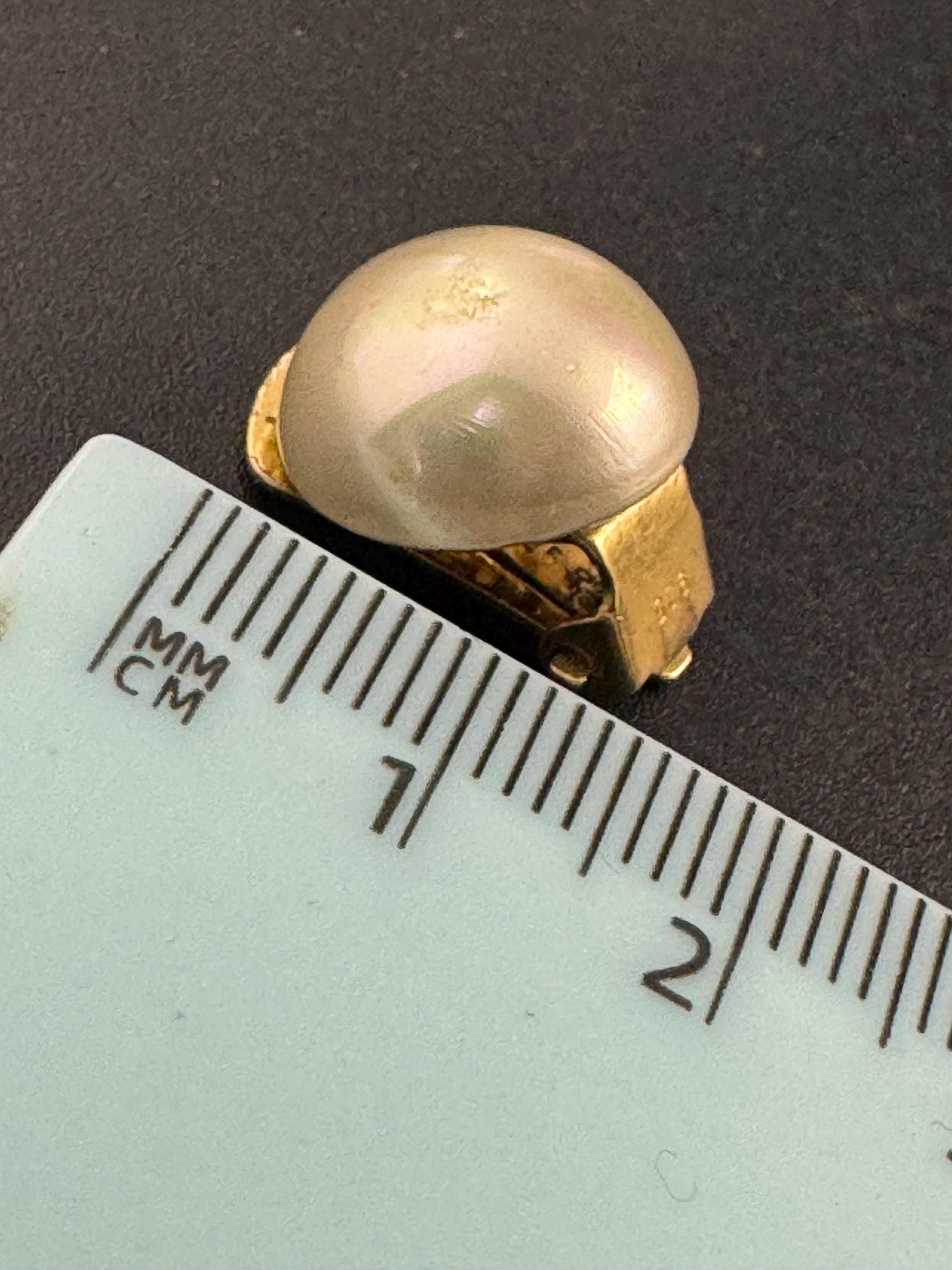 Vintage sterling silver gilt faux button pearl clip on earrings 925, gold plated