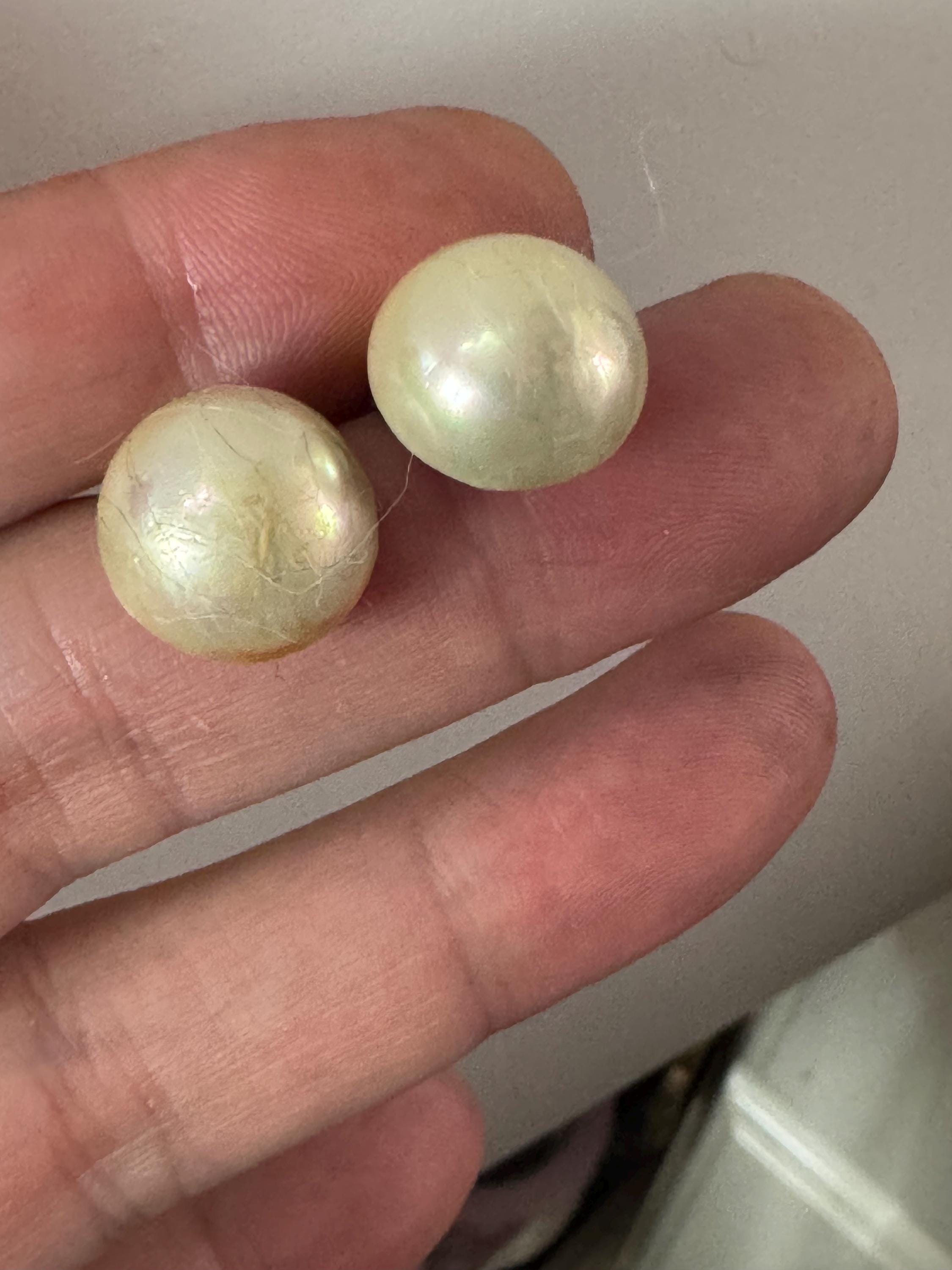 Vintage sterling silver gilt faux button pearl clip on earrings 925, gold plated