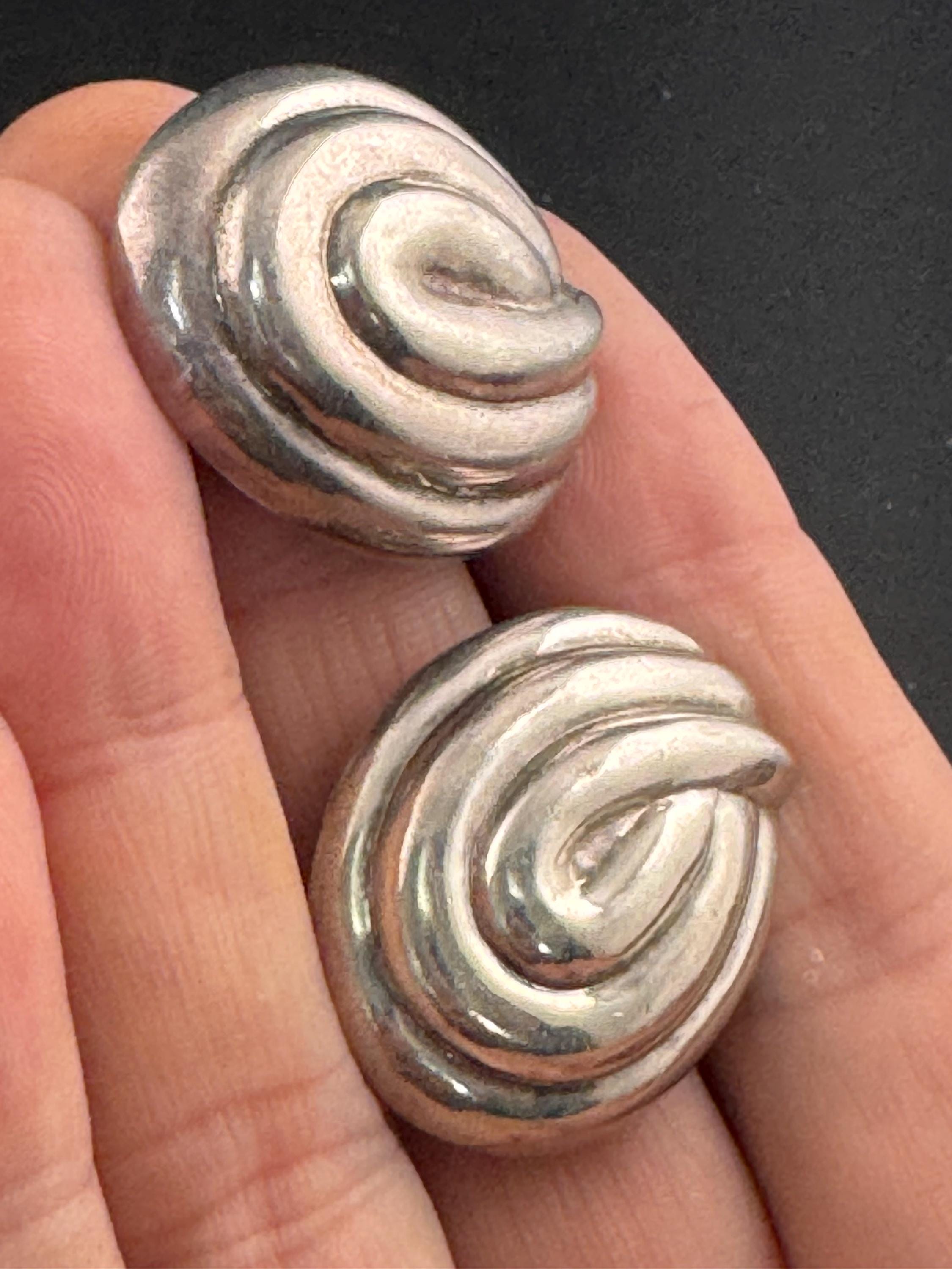 Large 925 sterling silver oversized modernist stud earrings for pierced ears, hollow