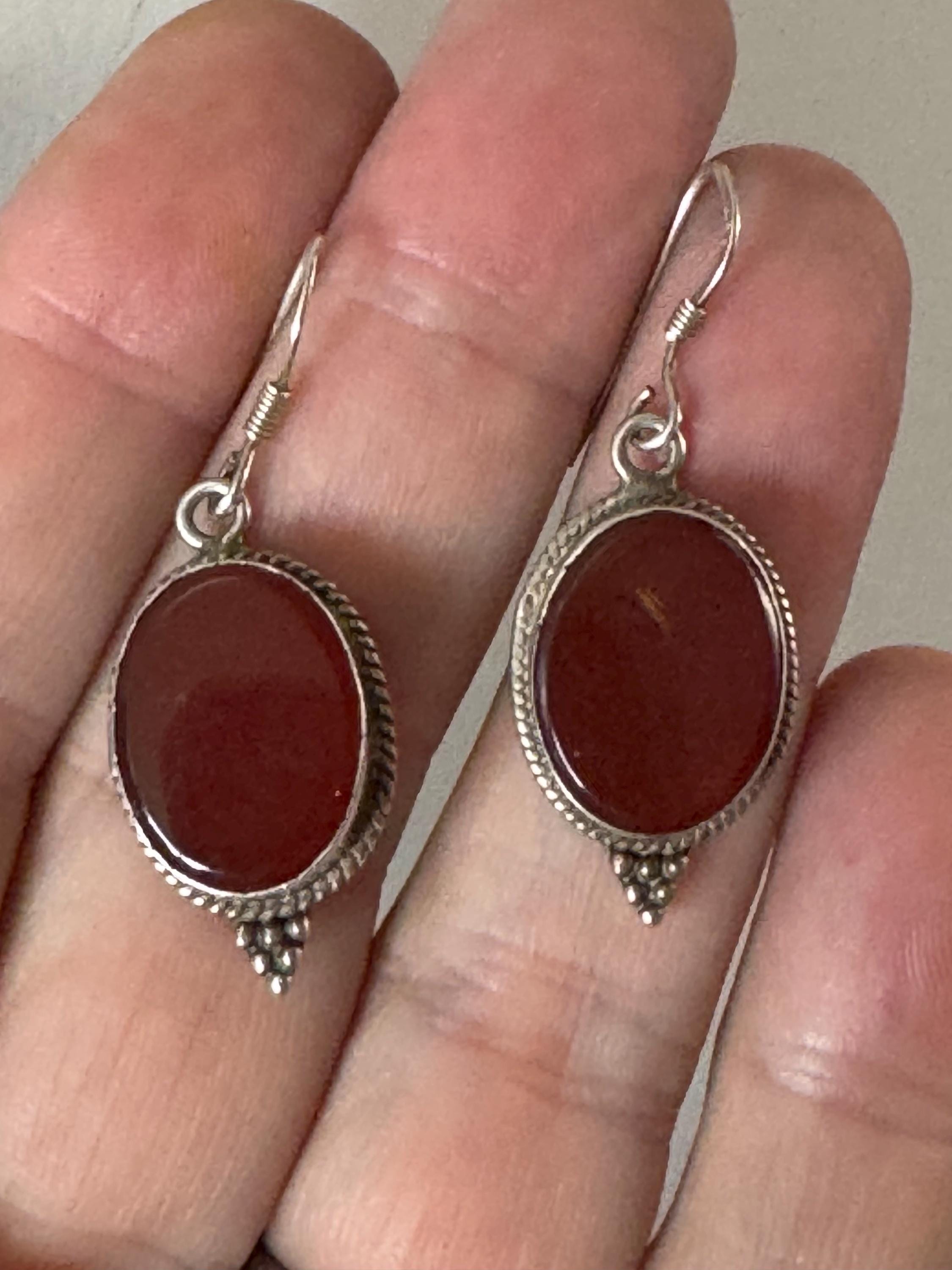 Natural carnelian gemstone 925 silver drop earrings for pierced ears