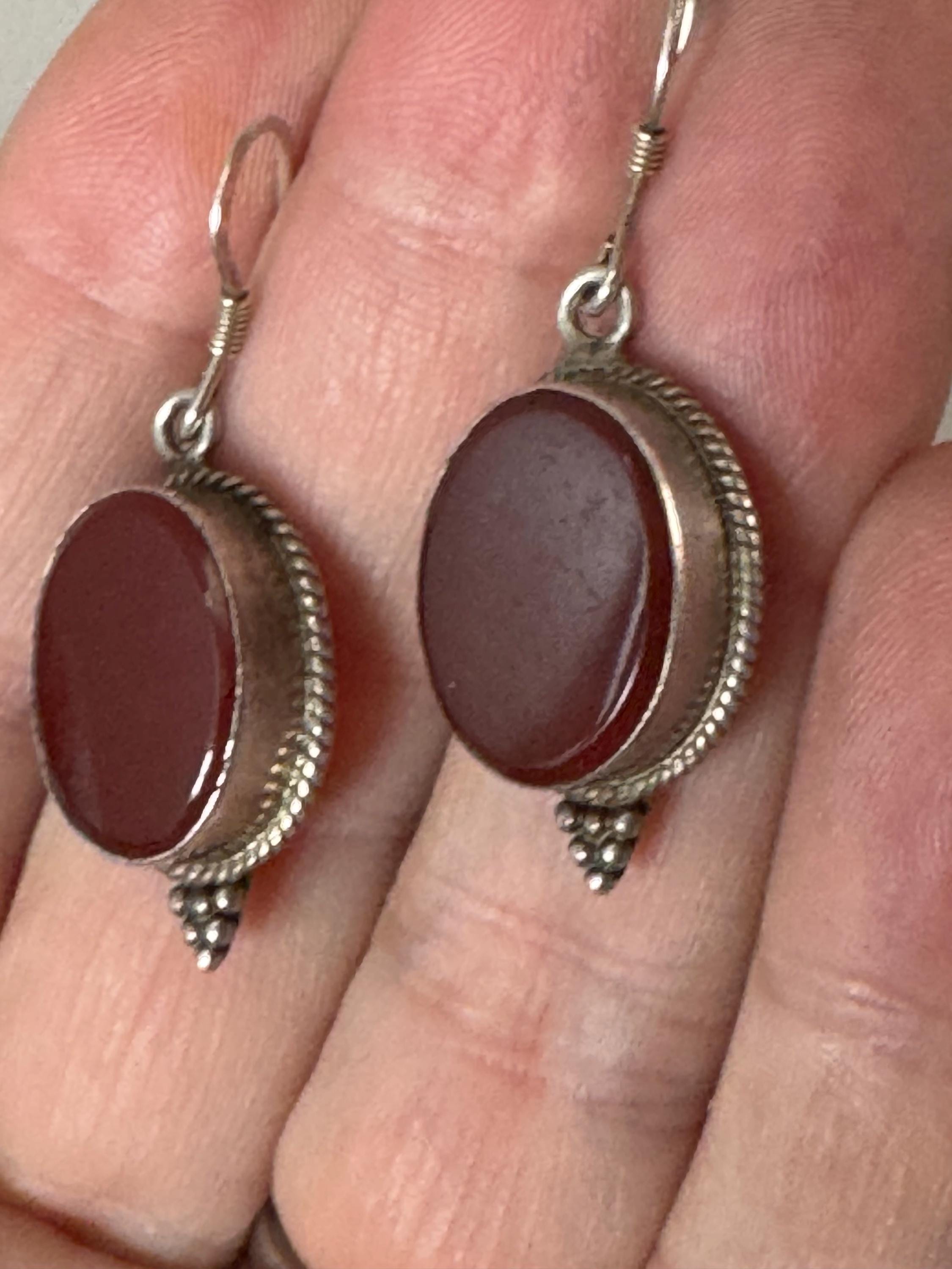 Natural carnelian gemstone 925 silver drop earrings for pierced ears