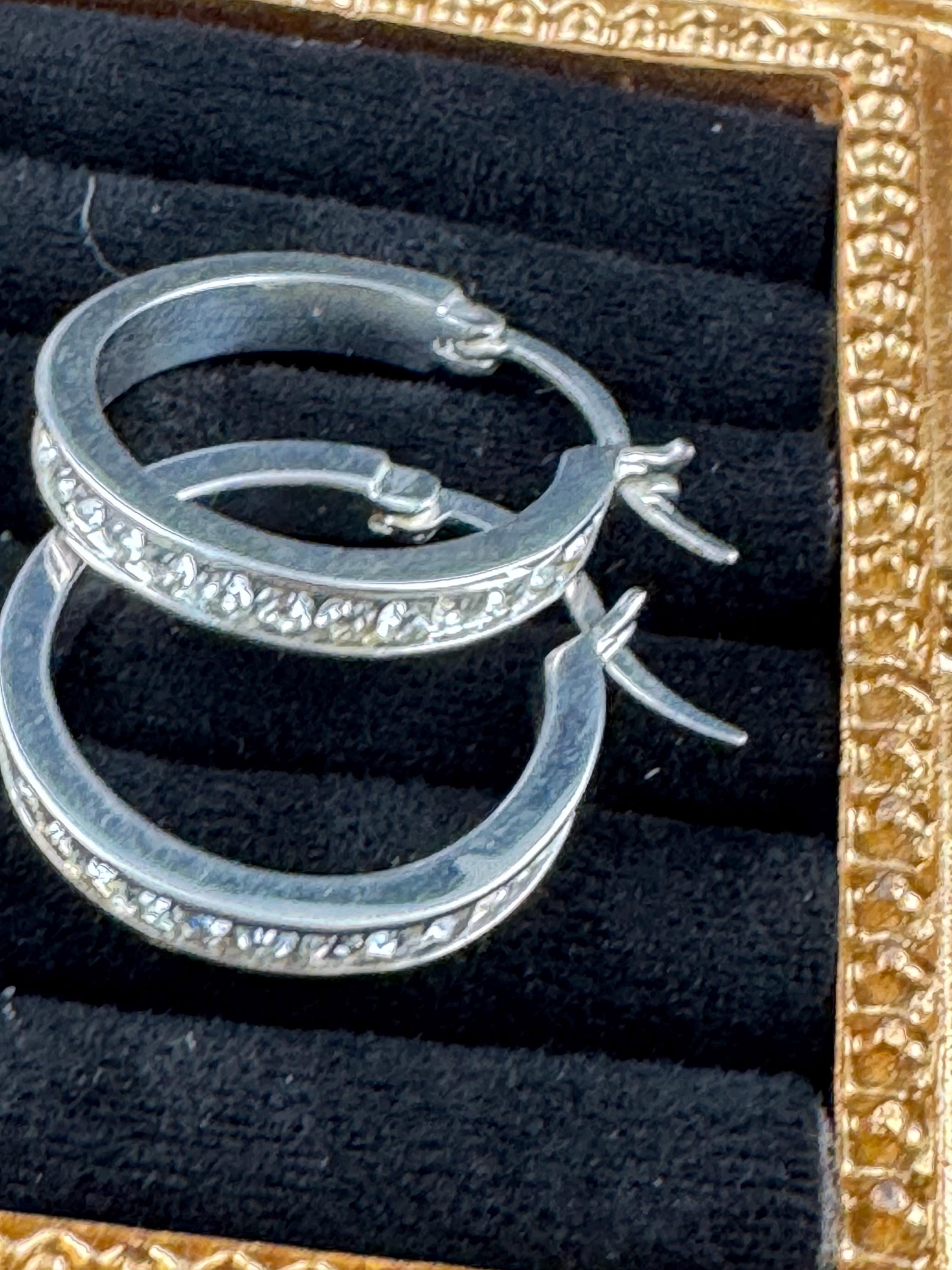 925 sterling silver diamanté 2.5cm hoop earrings for pierced ears 6.4 grams