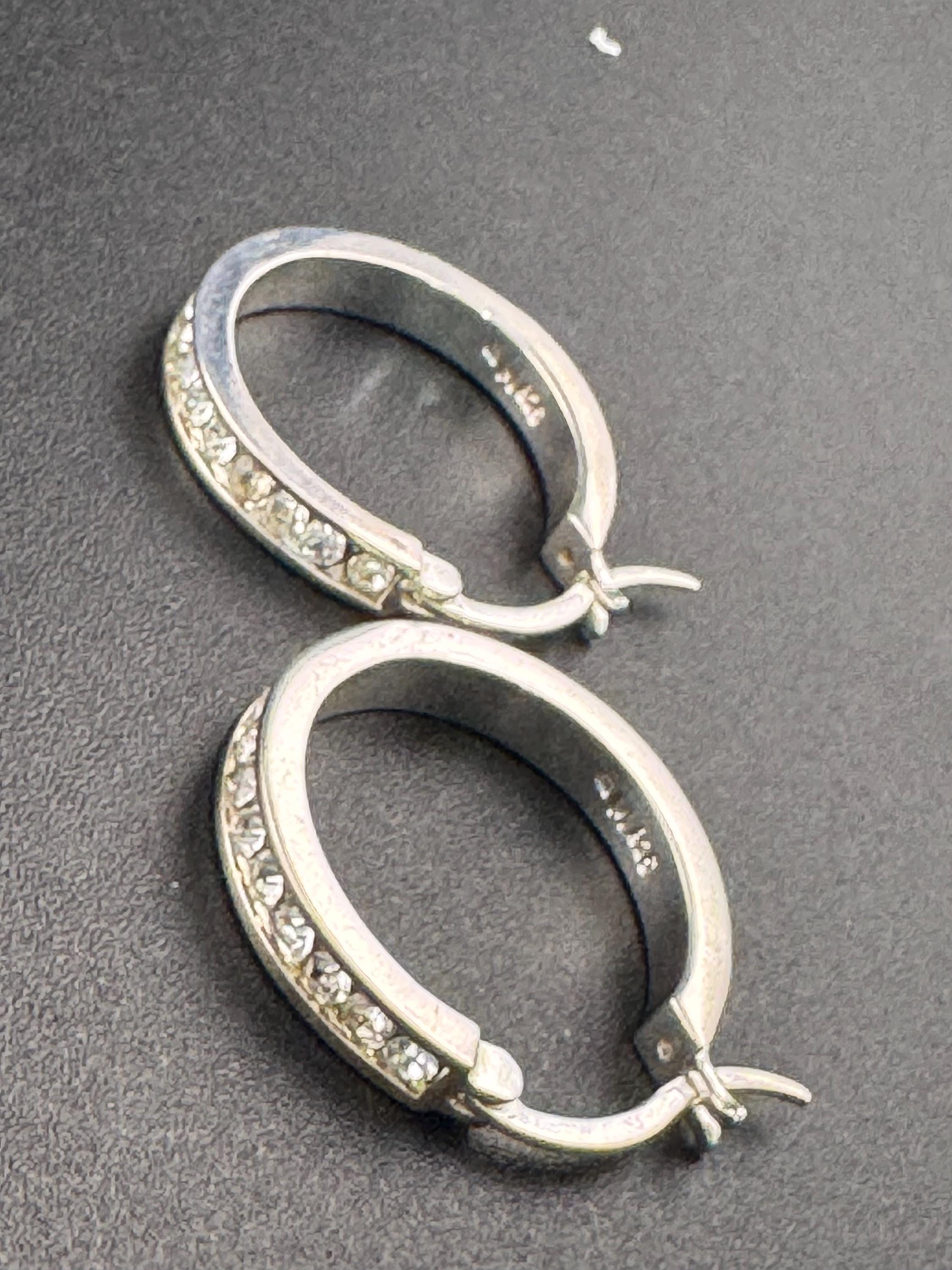 925 sterling silver diamanté 2.5cm hoop earrings for pierced ears 6.4 grams
