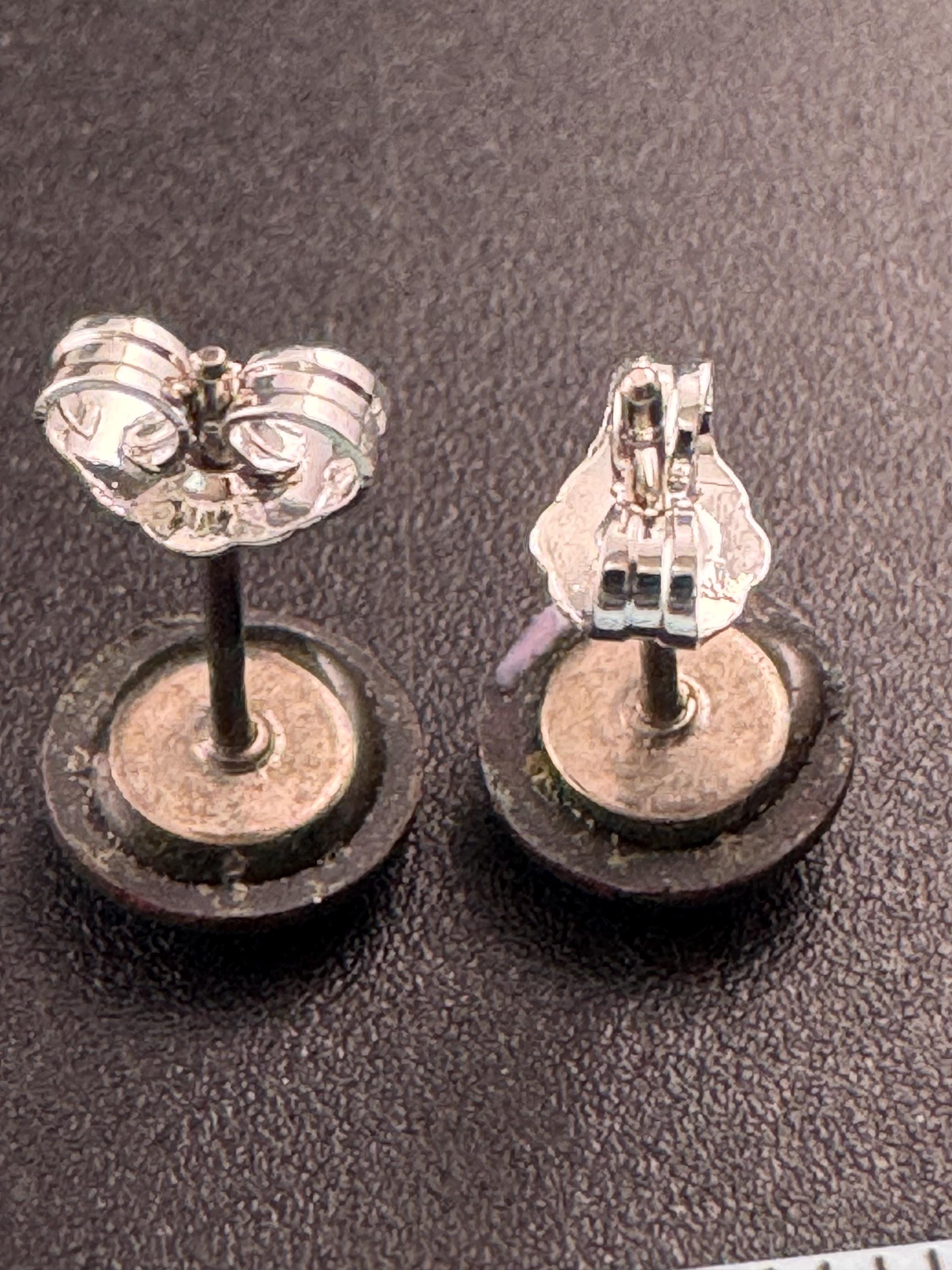 925 small round purple glass stud earrings pierced, Sterling silver dainty