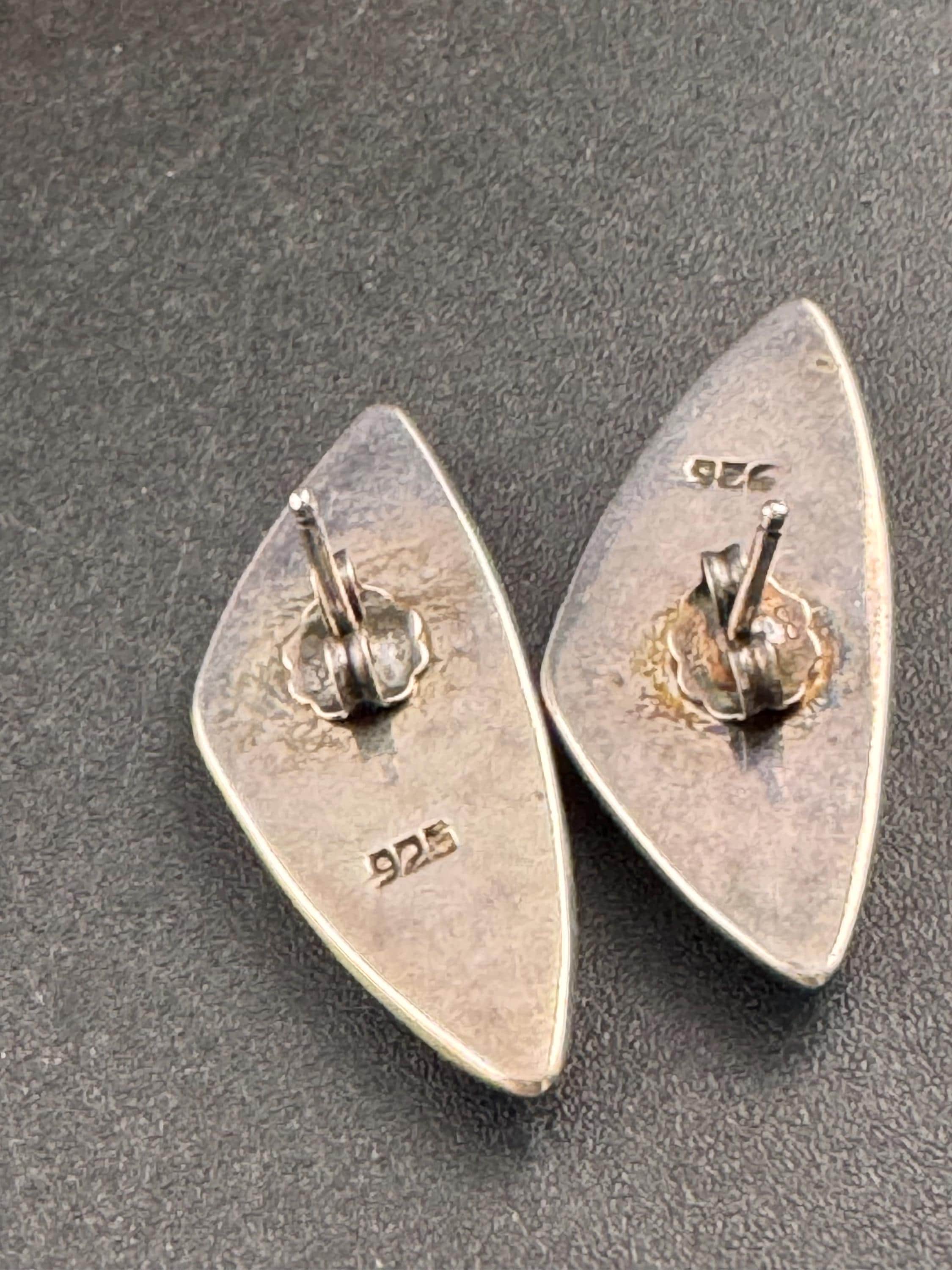 Vintage 925 modernist sterling silver triangular abstract pierced stud earrings 3cm