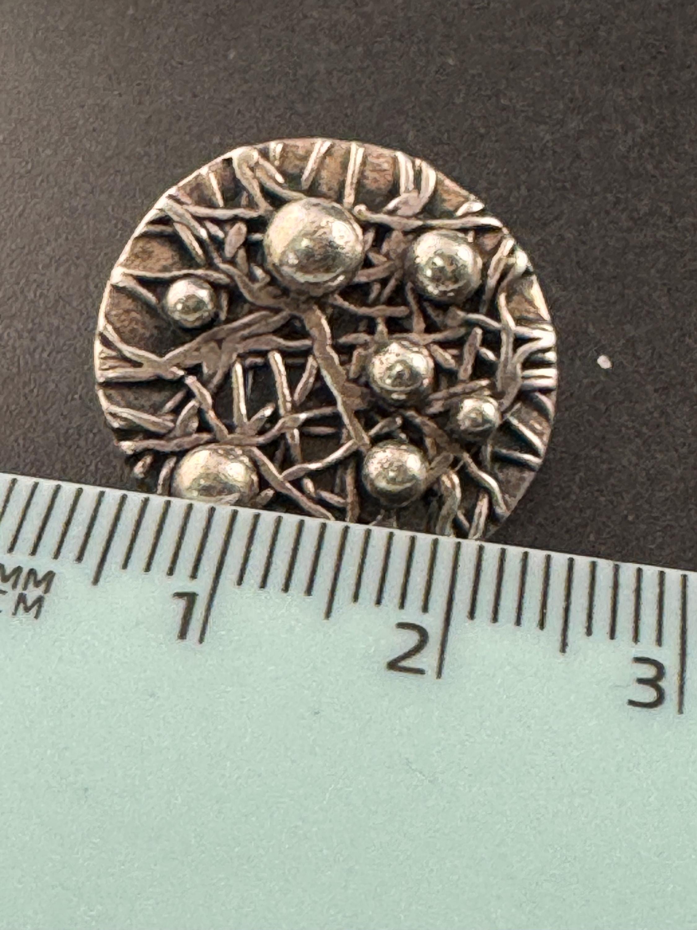 925 silver brutalist textured round earrings , modernist pierced studs fully hallmarked