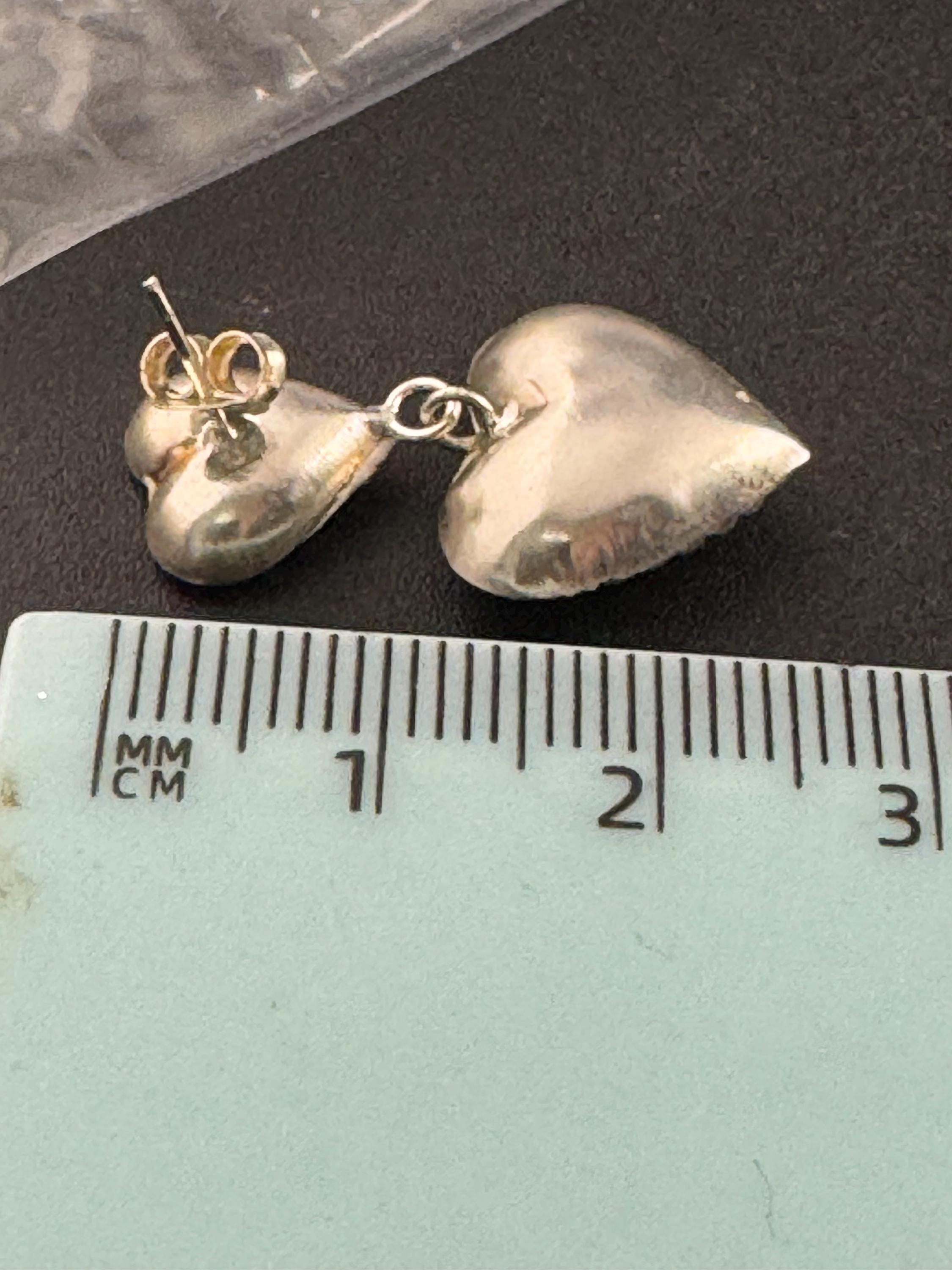 Vintage clear rhinestone diamanté dangly drop pierced heart earrings , silver tone