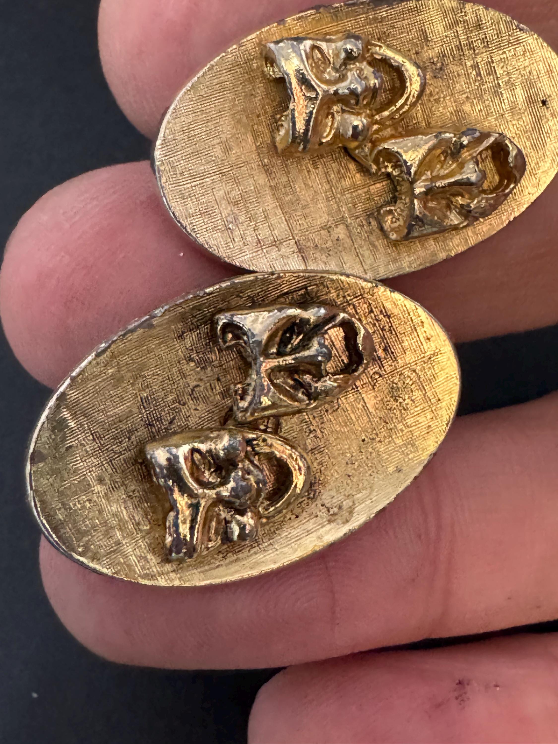 Vintage brushed novelty theatre masks Clip On Earrings