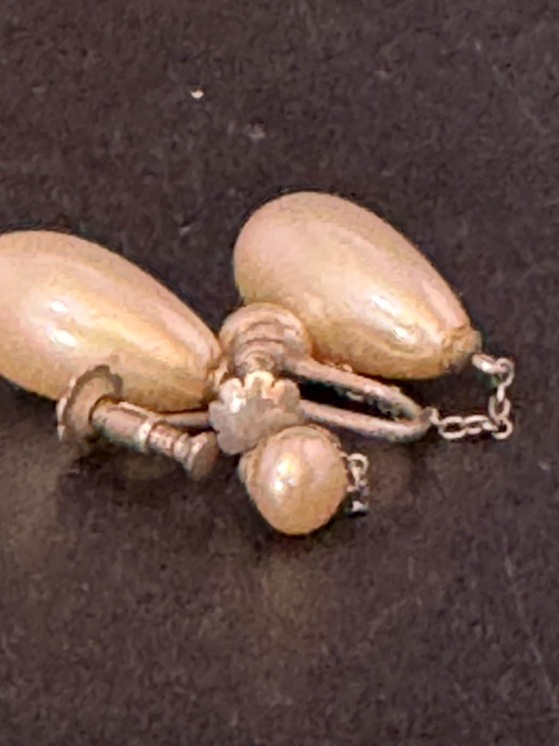 antique white metal faux pearl long teardrop Clip on screw back Earrings