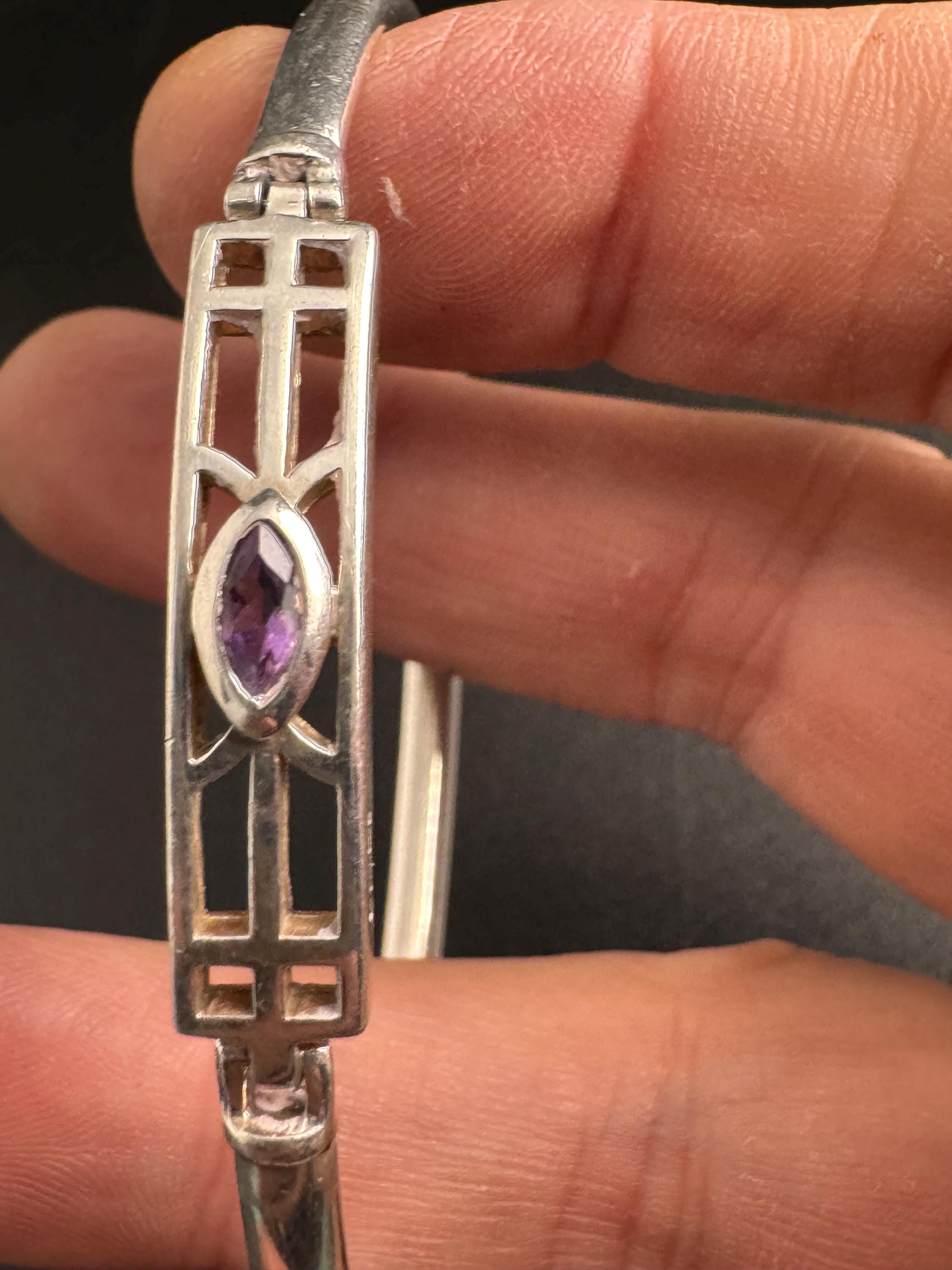 Vintage 925 Silver and amethyst bangle, purple bracelet Charles Rennie Mackintosh style
