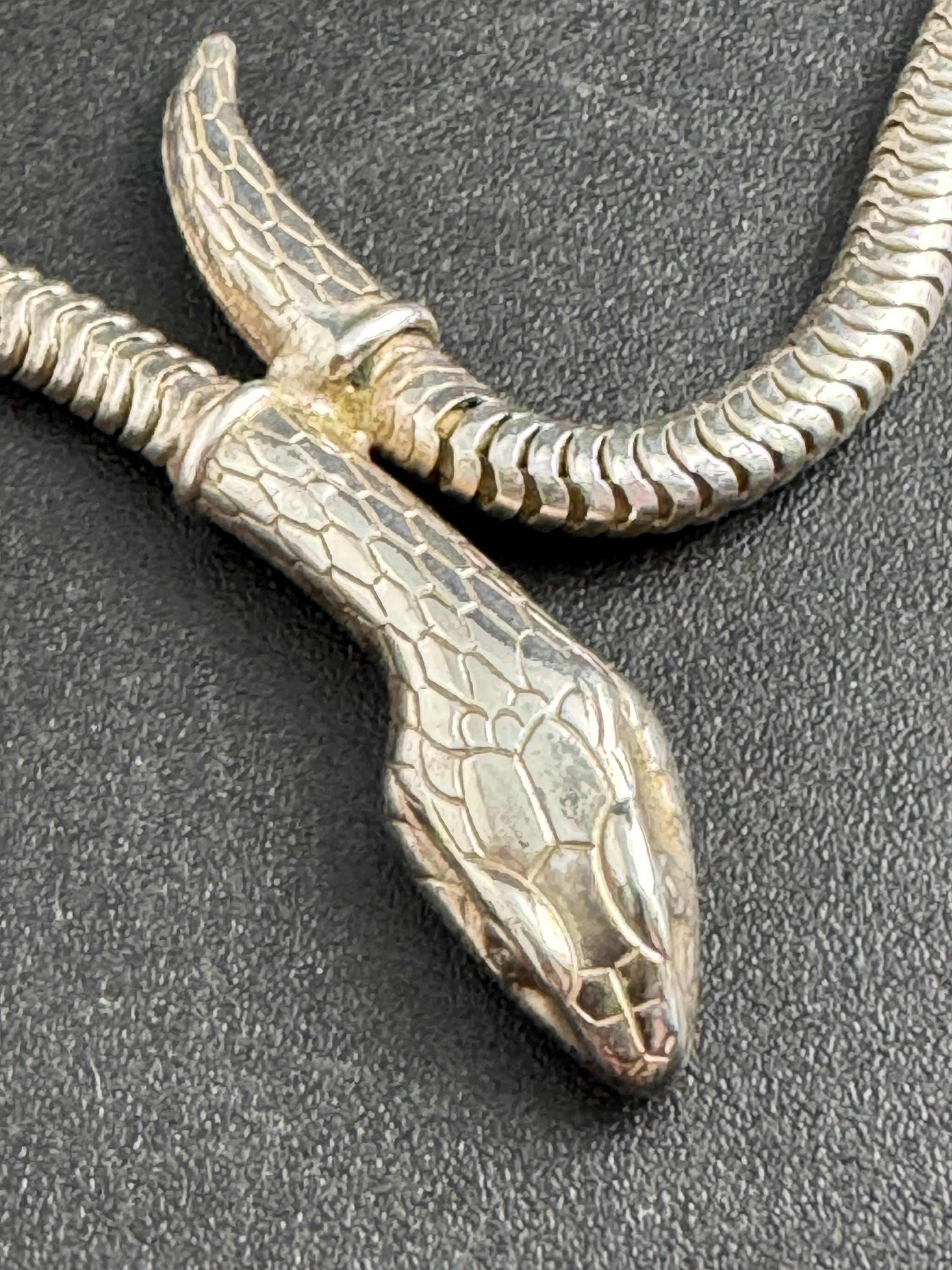 Vintage 925 silver snake head choker necklace 39.5cm